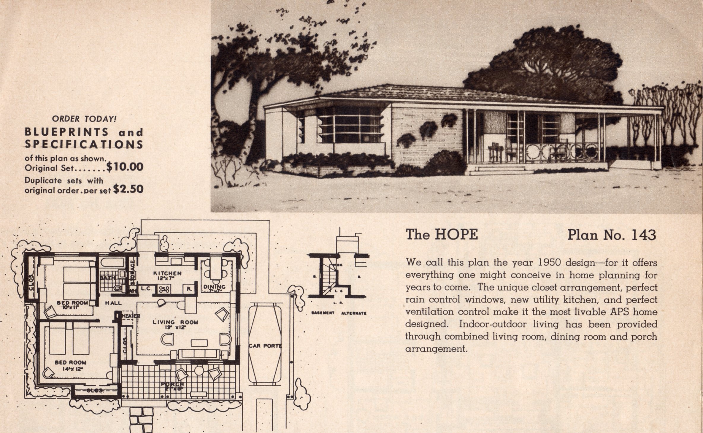 1949 Florida Sun Swept Home with blueprint and design highlights.