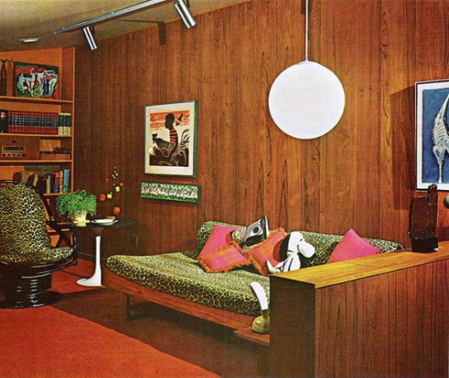 Vintage 1970s living room featuring retro furniture and design elements from the era.