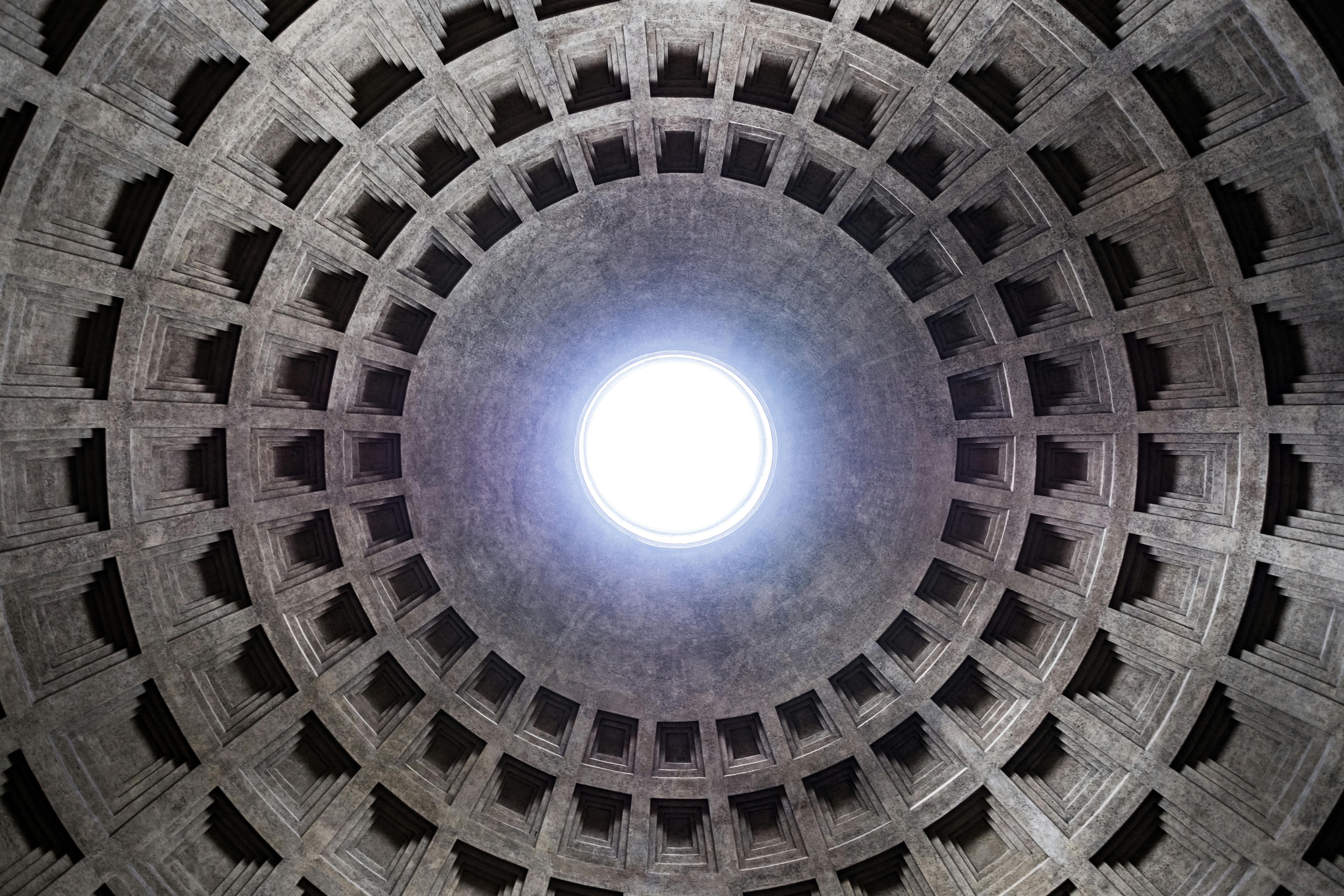 Detailed view of the Pantheon's famous coffered ceiling.