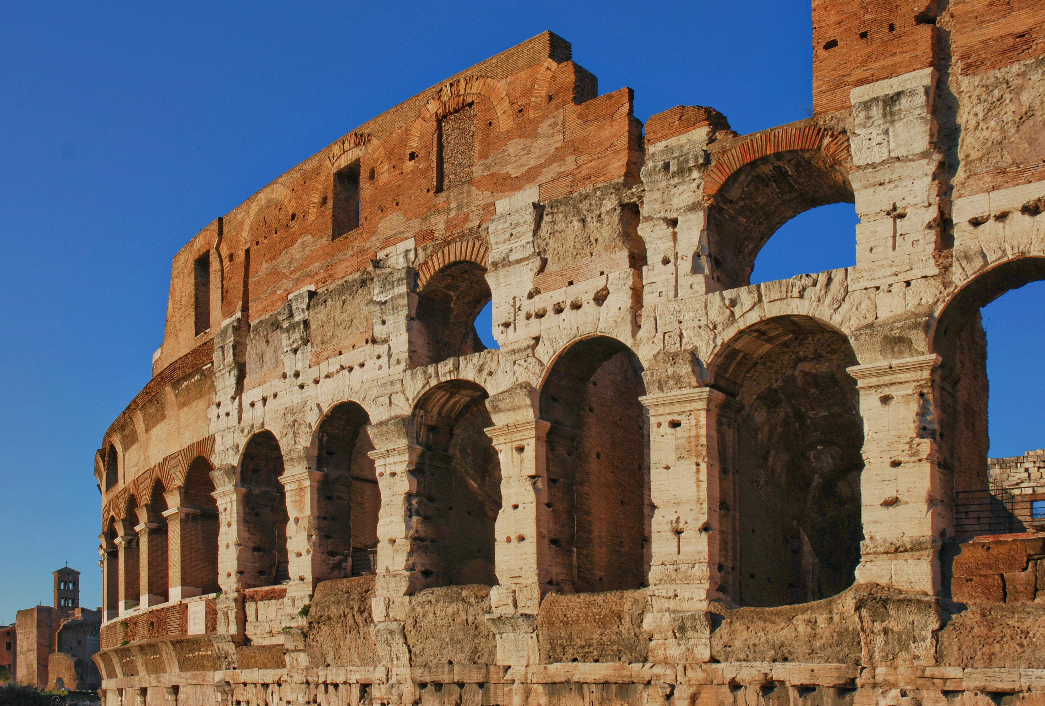 Close-up of the Colosseum’s outer walls in Rome.