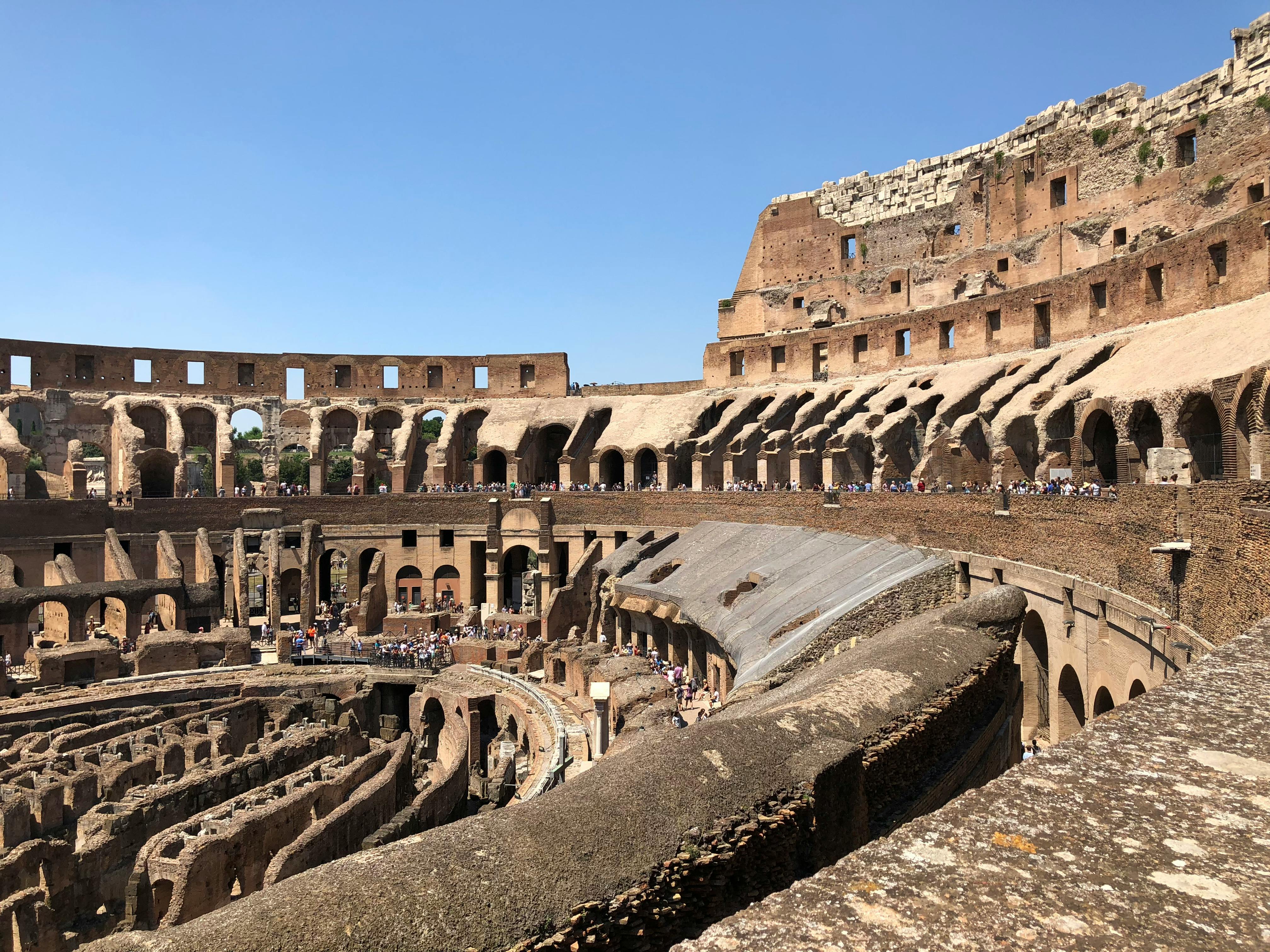 Interior of the Colosseum showing underground chambers.