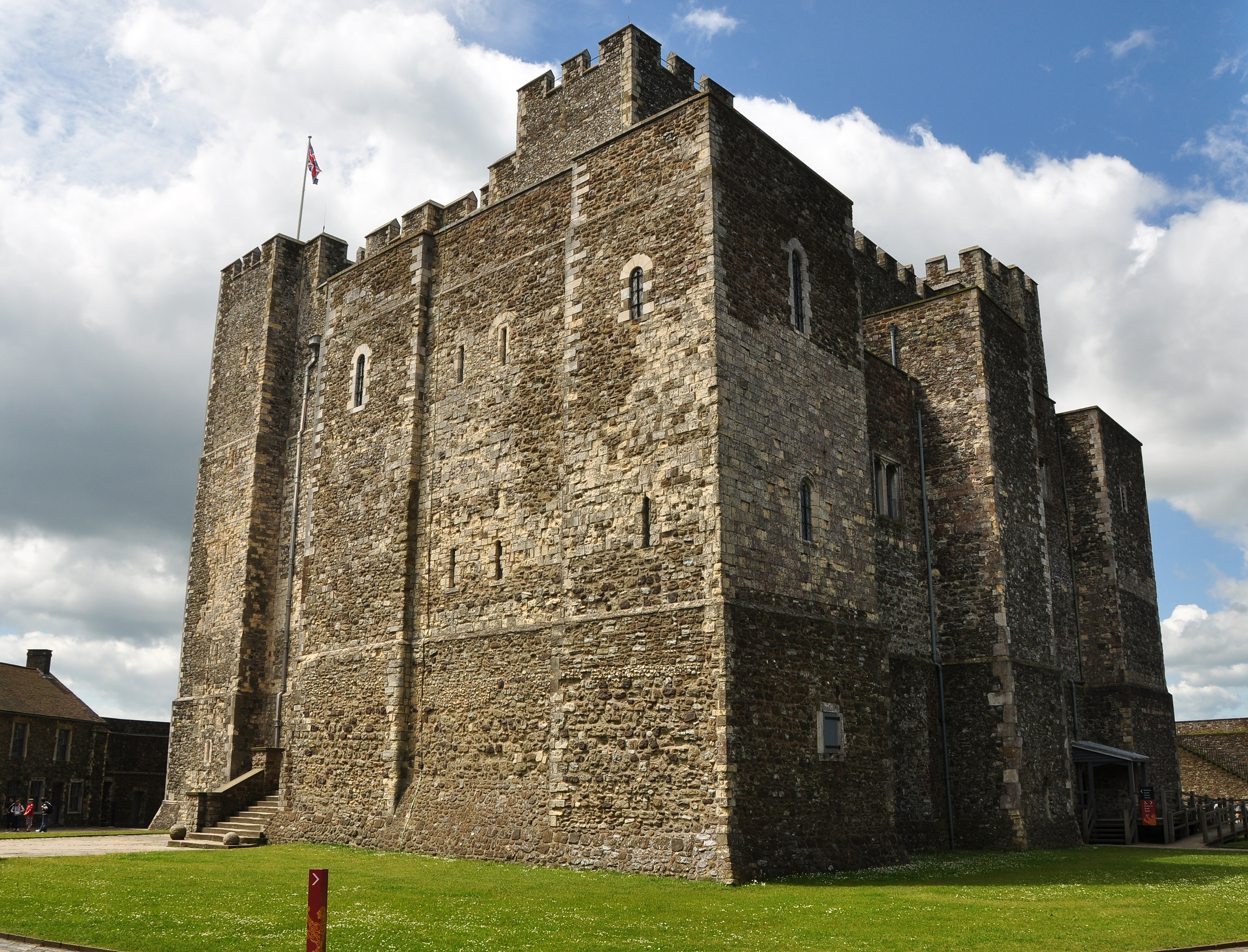 Stone keep of Dover Castle in England.