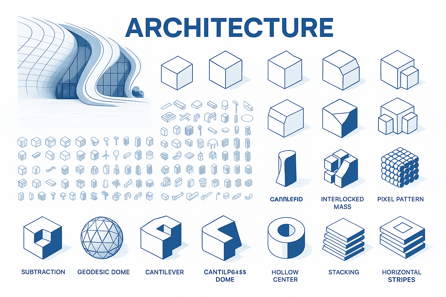 Core concept of form follows function in architecture, illustrating how design emerges from purpose in modern and classical buildings.