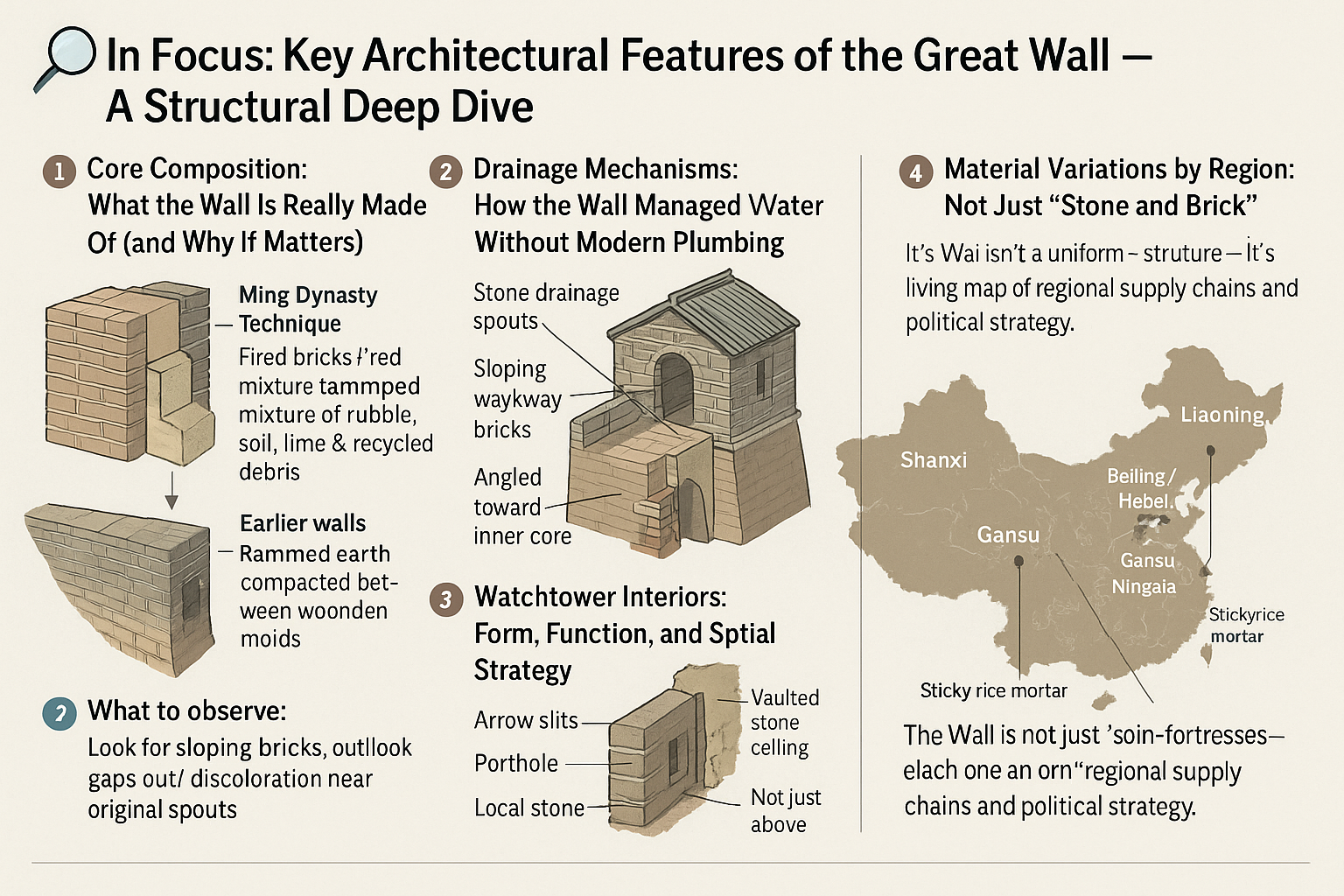 Infographic on Great Wall’s interior engineering and preservation features.