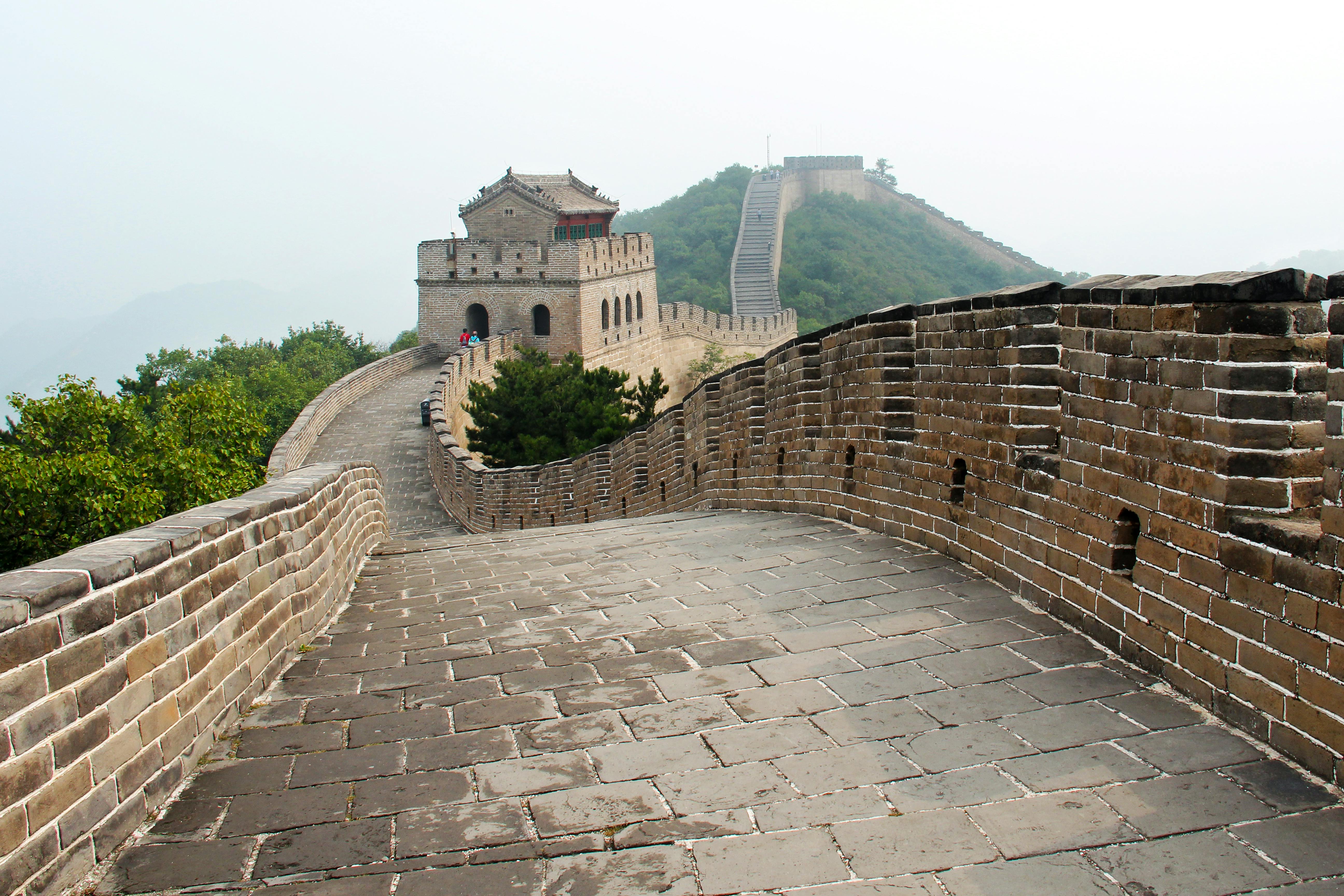Close-up of Great Wall walkway with traditional design and watch post.