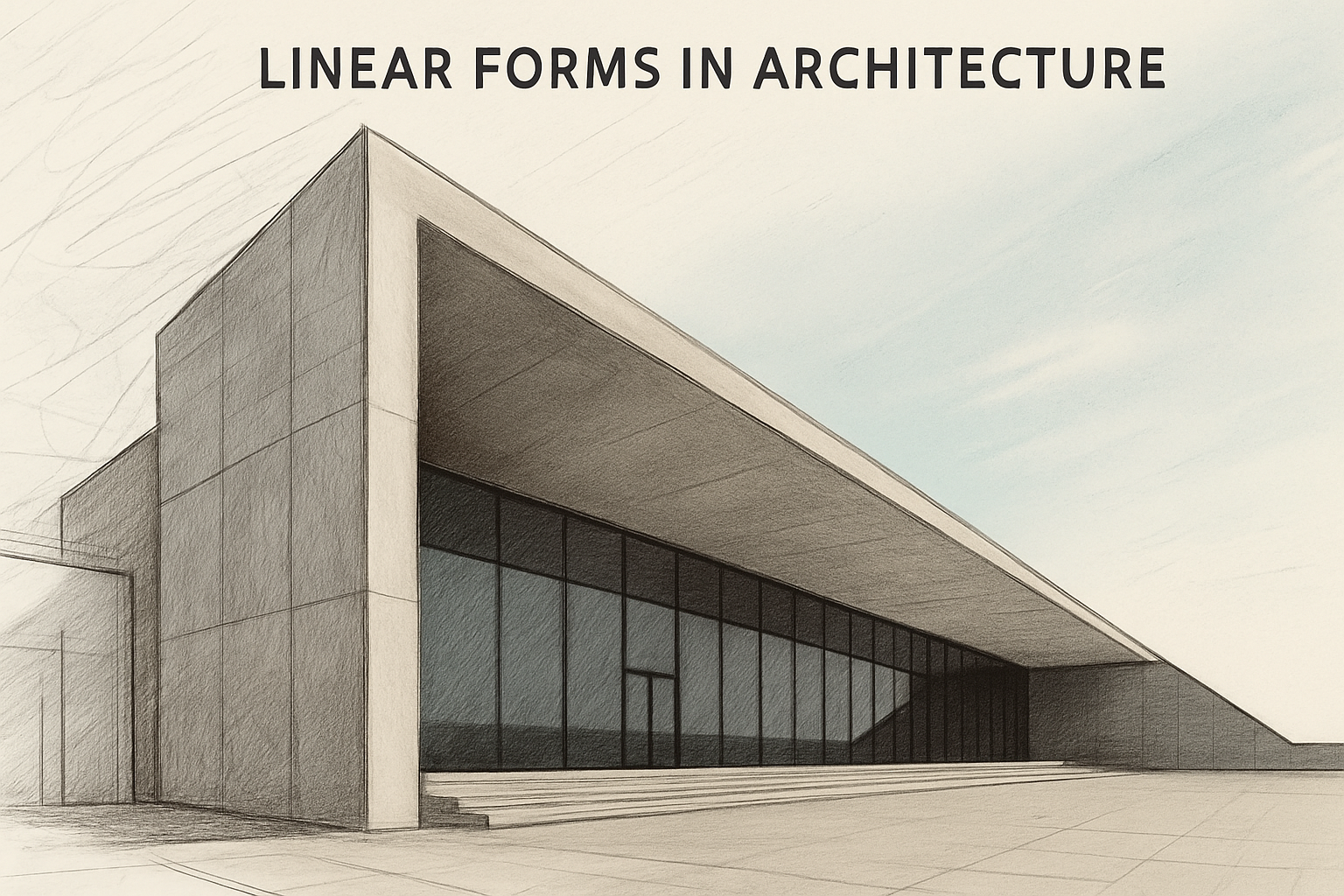 A modern linear architecture building with overhang.