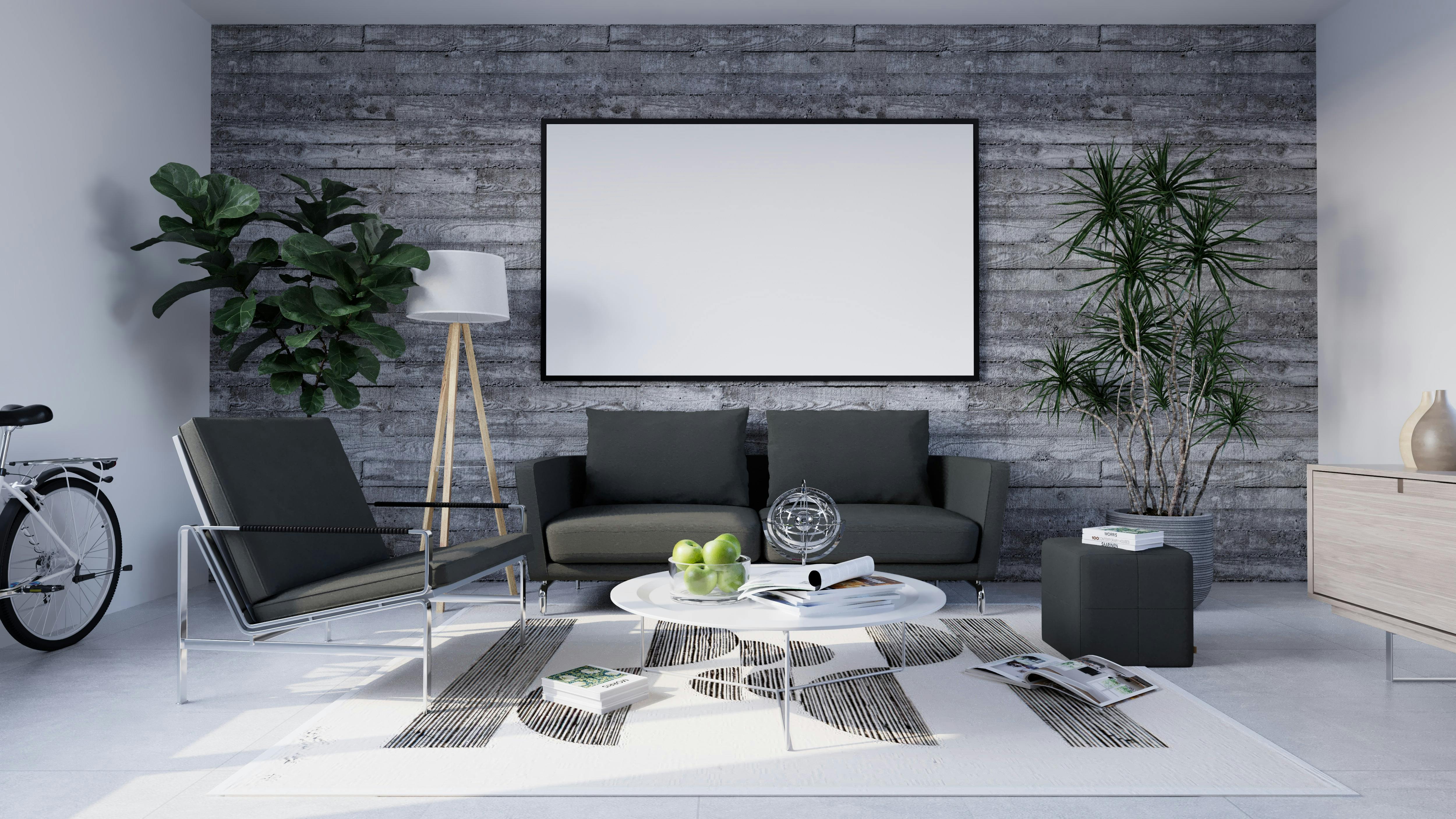 Modern furniture in a minimalist living room.
