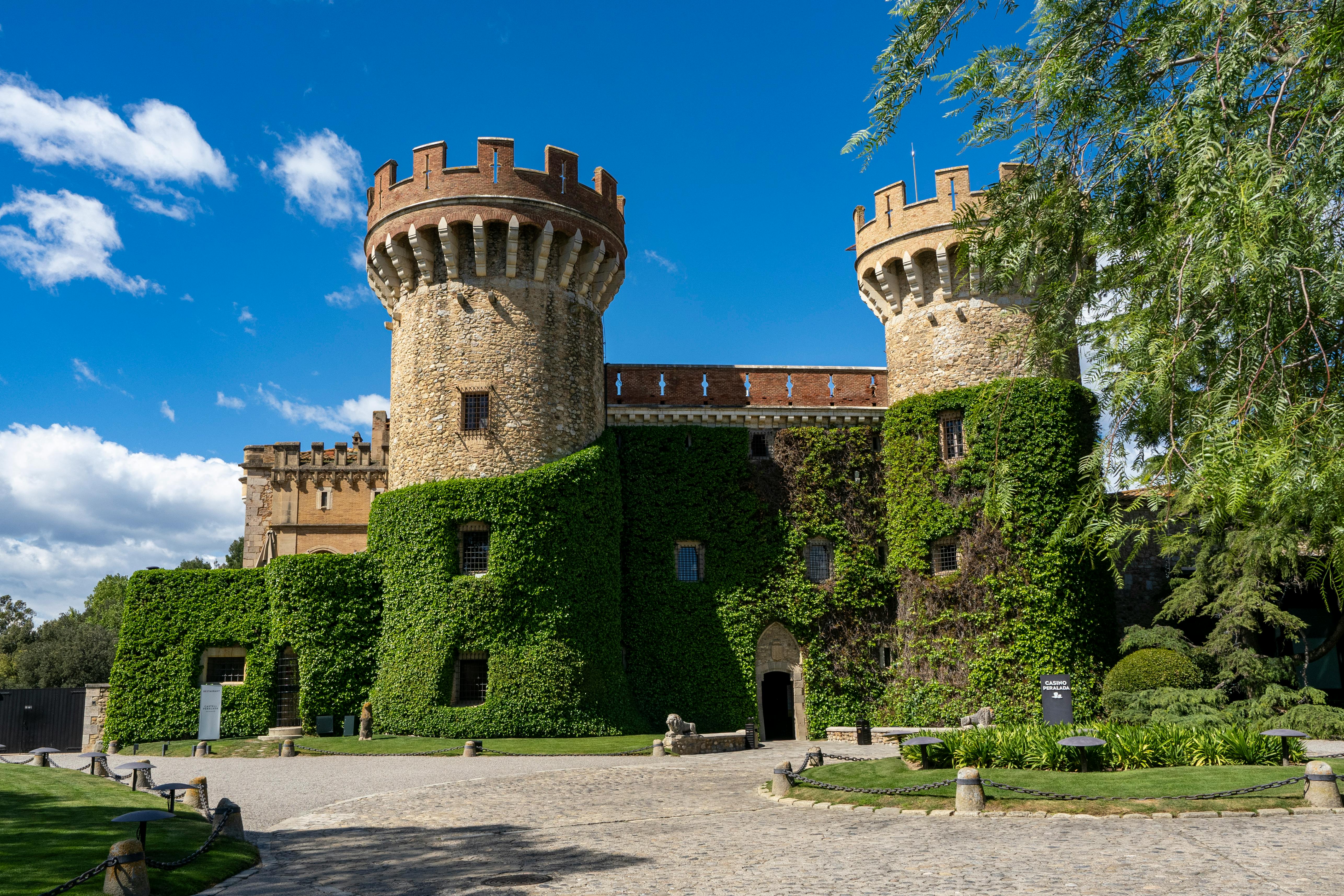 Stone castle with towers in Spain.