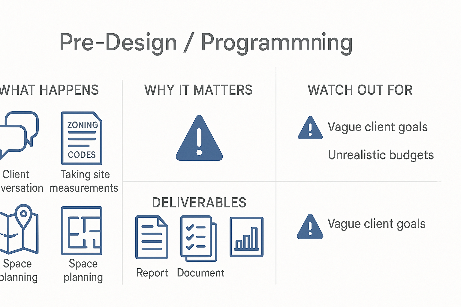 Infographic explaining the pre-design phase in architecture.
