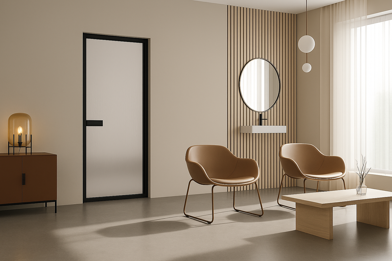  Solid core pocket door with sturdy construction.