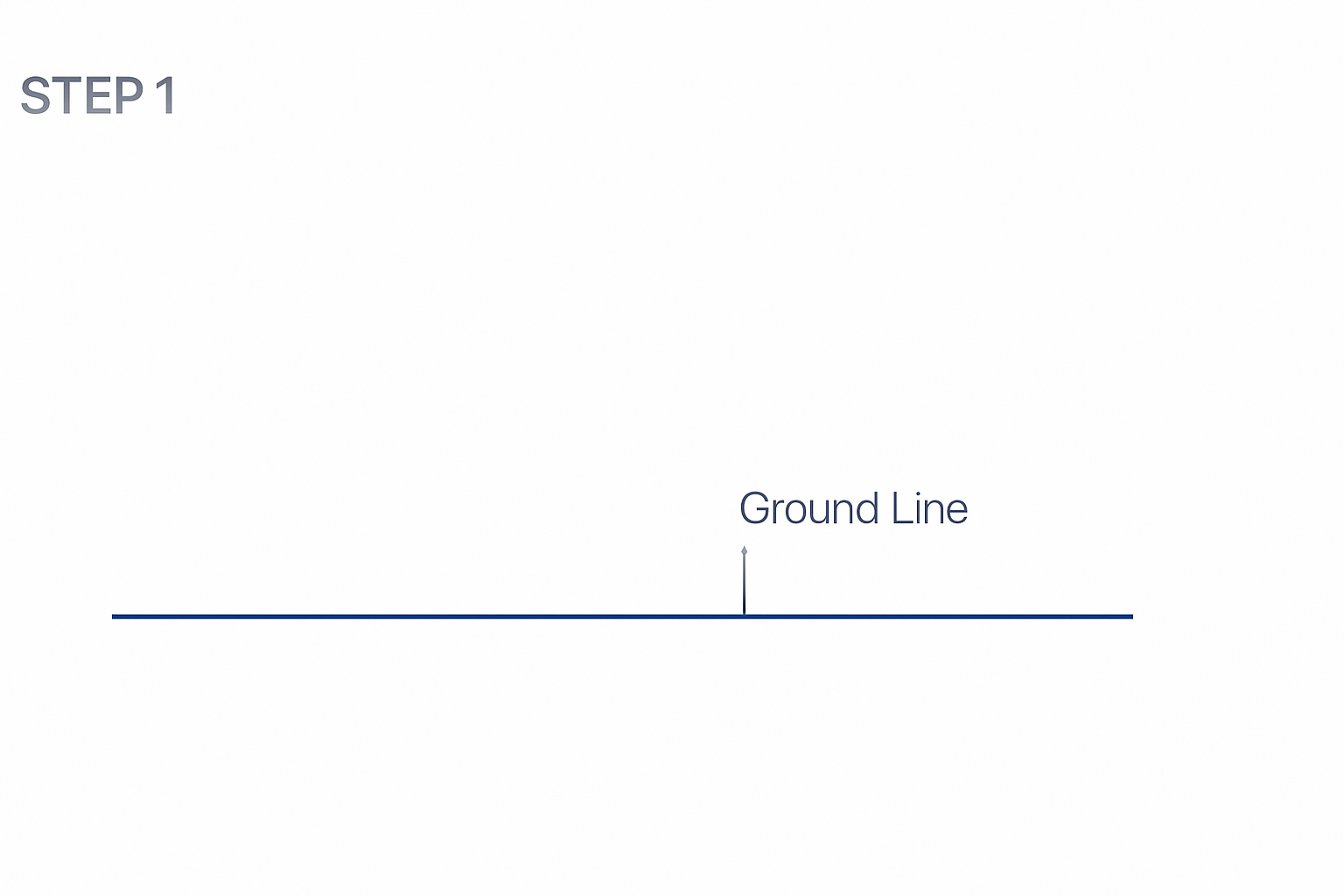 Step 1: Draw a clean horizontal ground line to serve as the base of the architectural sketch.