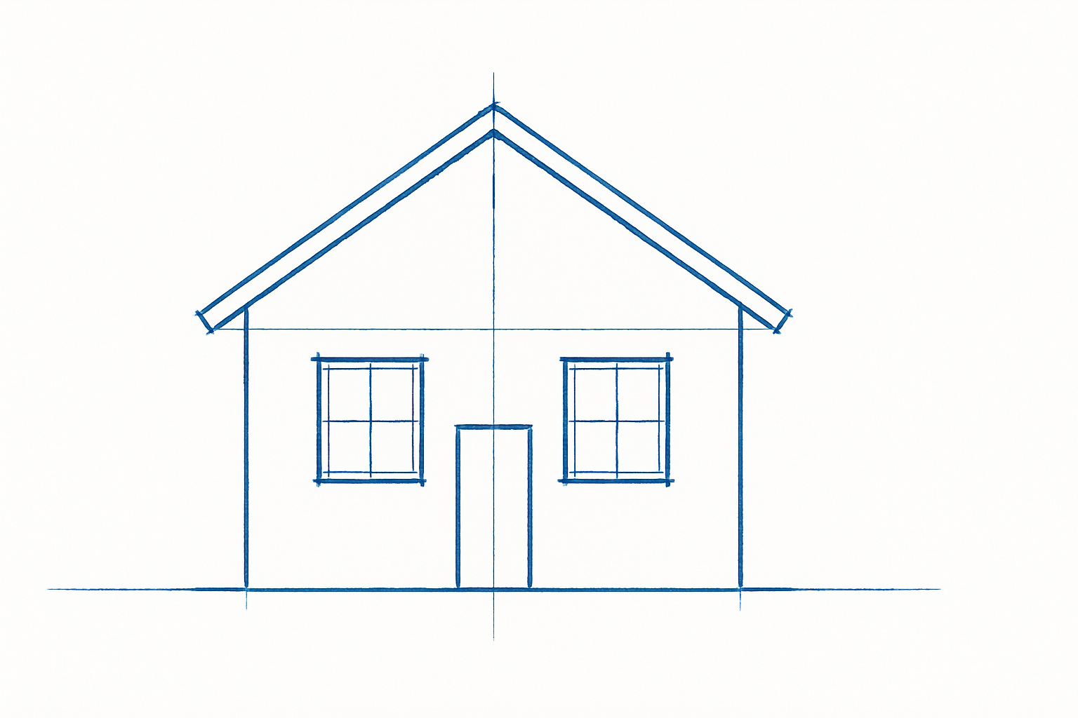 Add windows and doors respecting proper spacing, proportion, and rhythm. Doors typically 3 ft wide × 7 ft tall; windows align with door tops for harmony.
