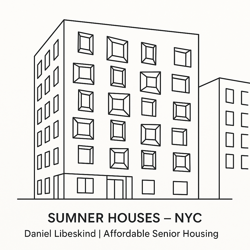 Line drawing of Sumner Houses affordable senior housing in NYC by Daniel Libeskind.