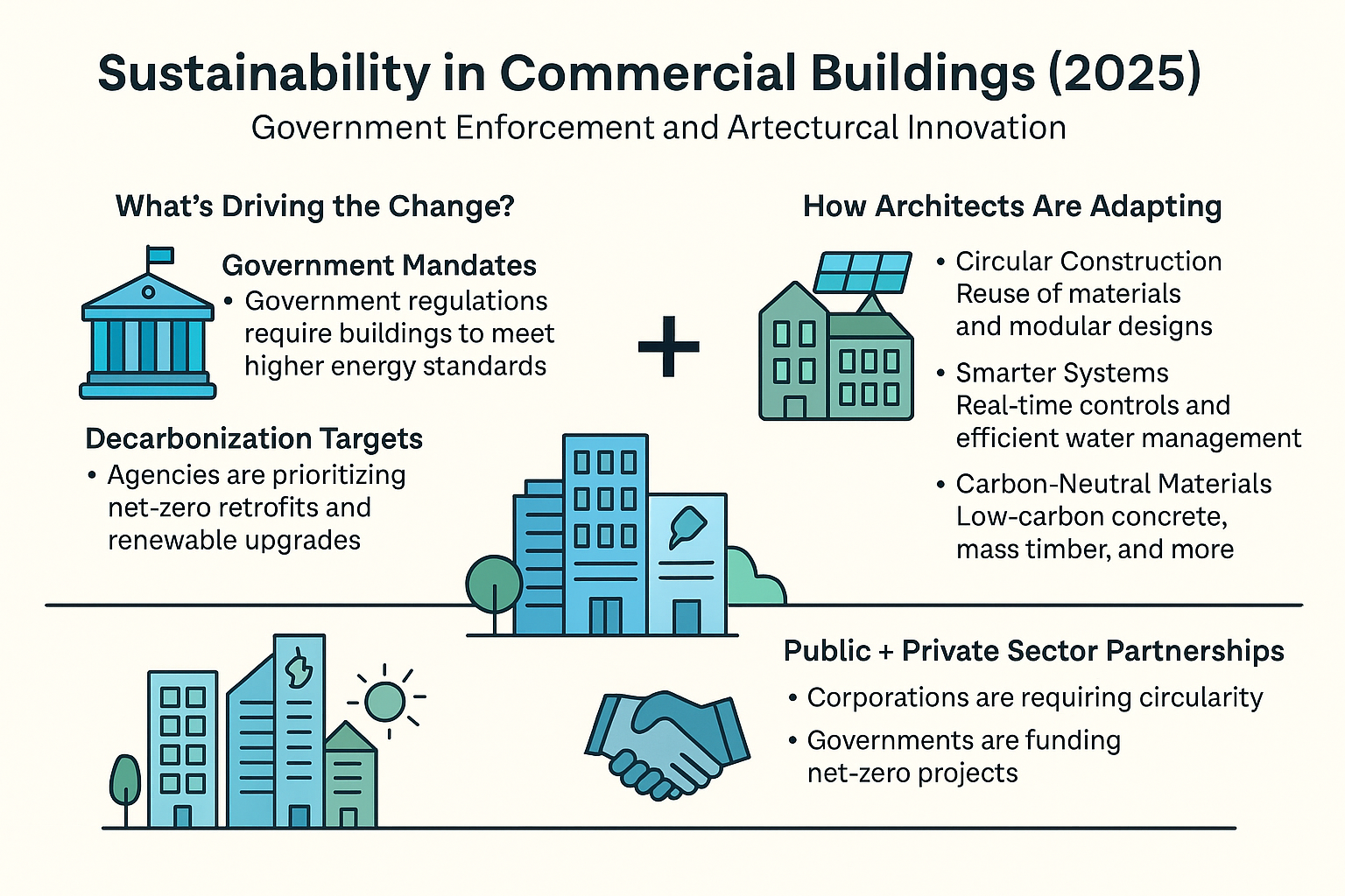 Infographic showing trends in sustainable commercial building practices.