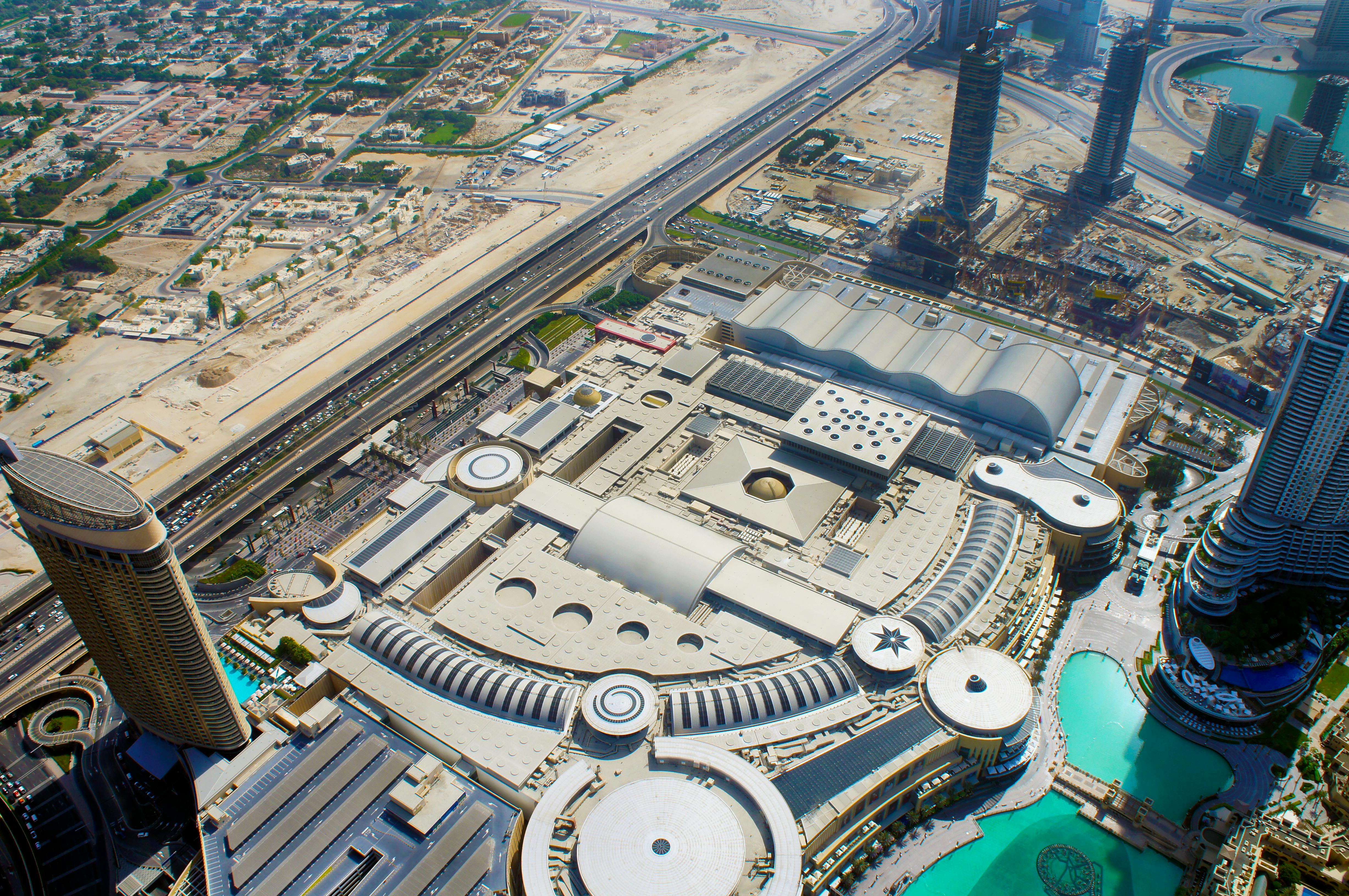 Modern city layout of Dubai from above.