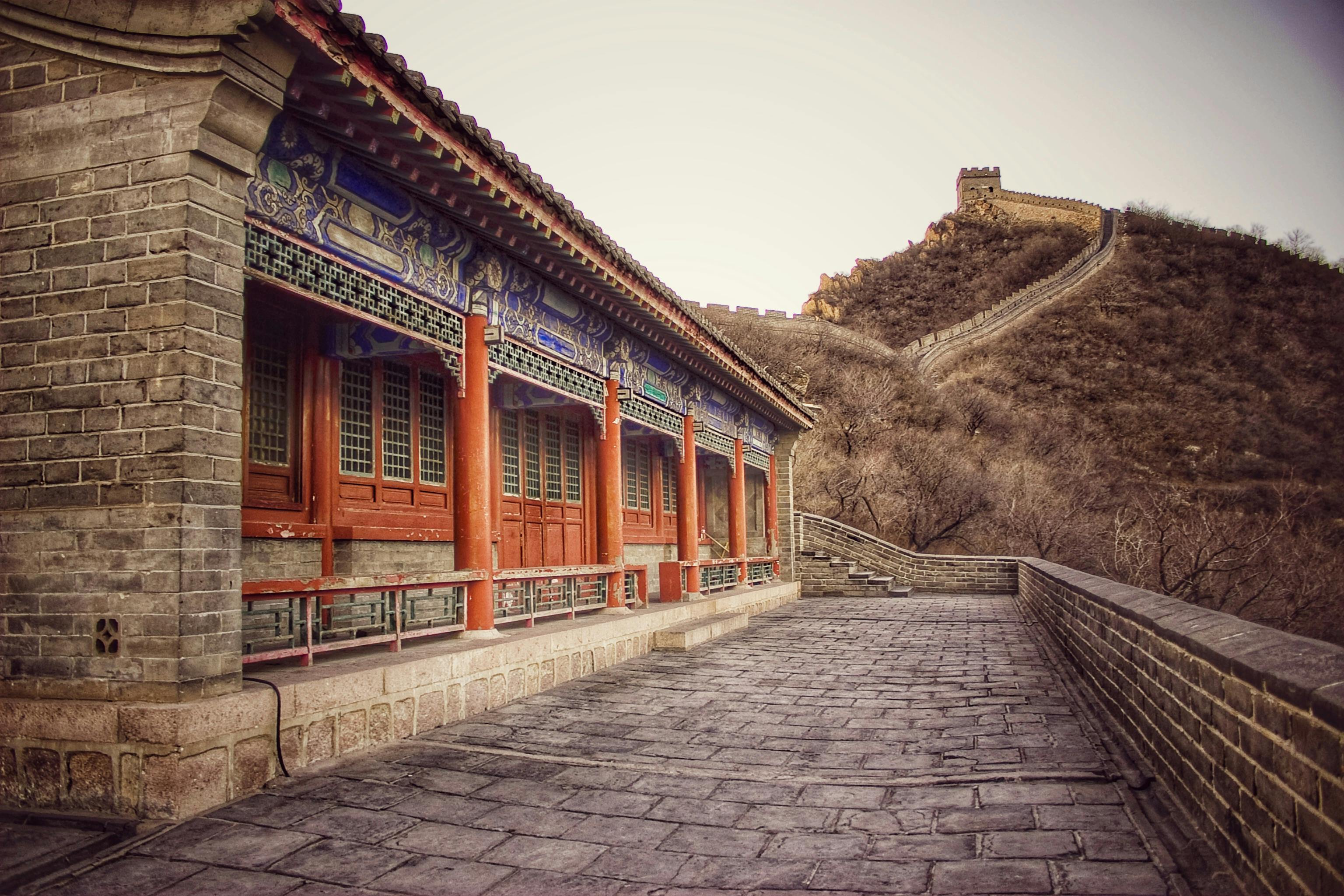 Interior and exterior views of a well-preserved historic watchtower in Beijing.