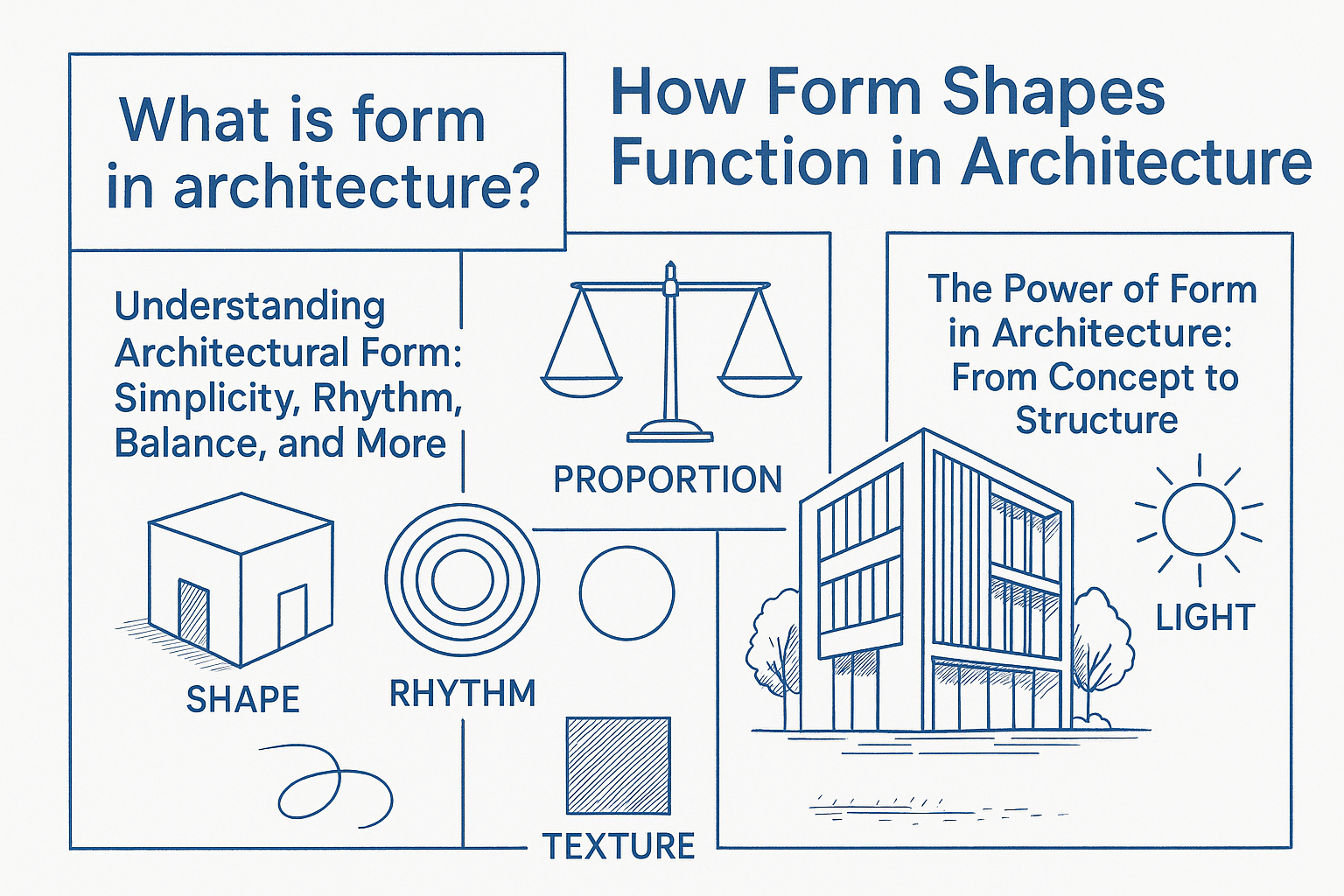 Showing properties of form in architecture.