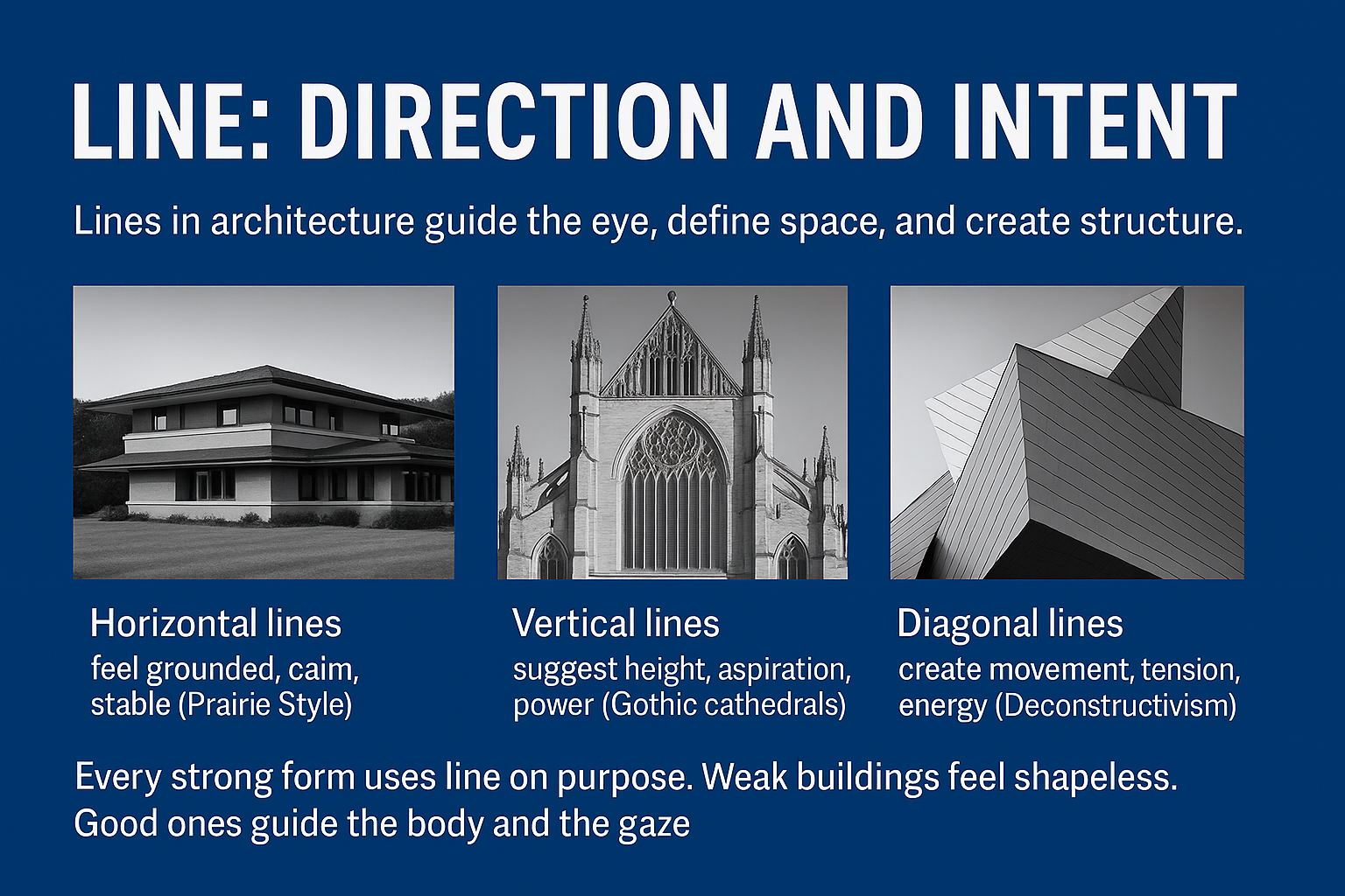 Diagram showing horizontal, vertical, and diagonal lines in buildings.