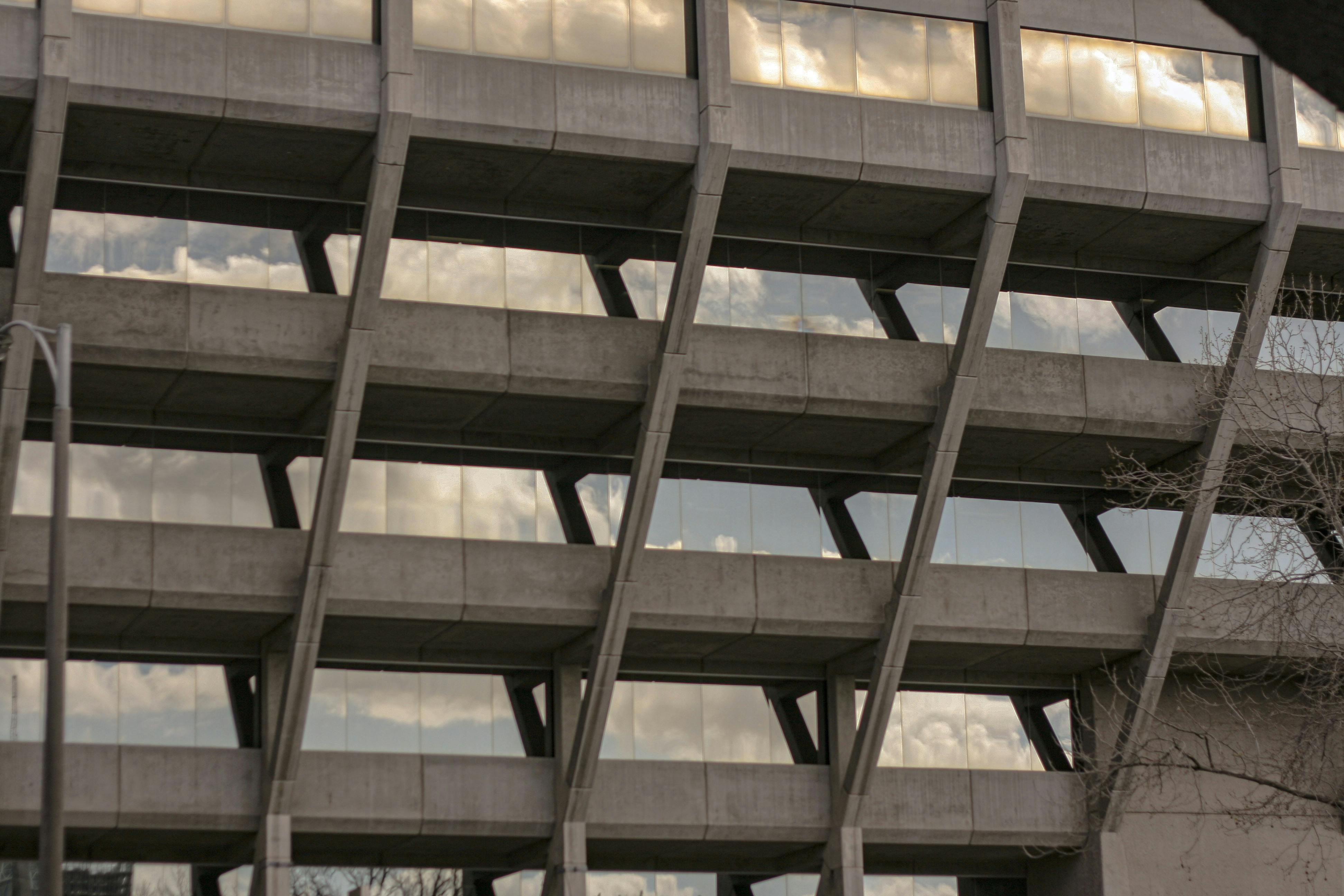 Facade of a Brutalist building in Geelong, Victoria, Australia.