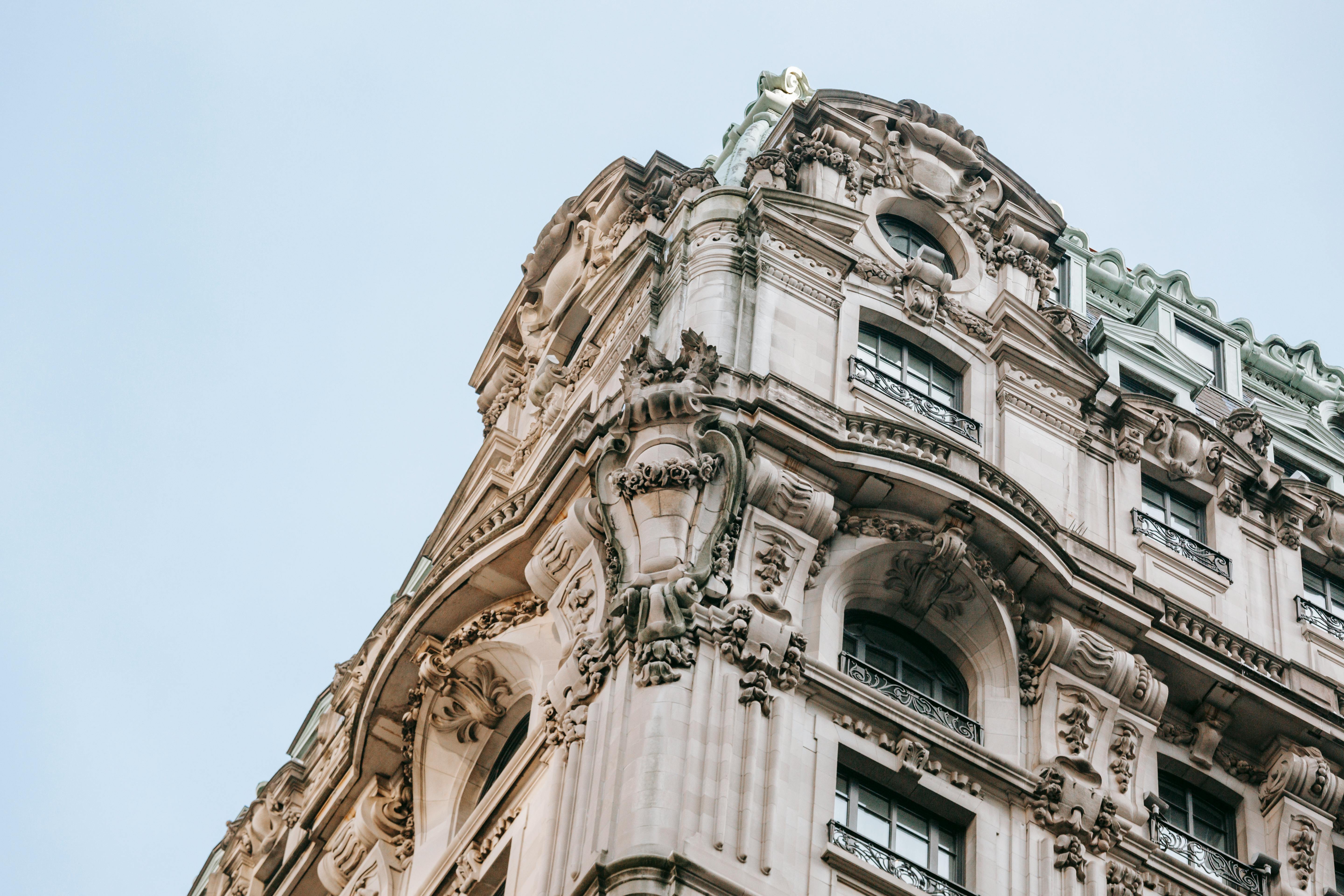 Historic stone building with detailed architecture that has aged beautifully.