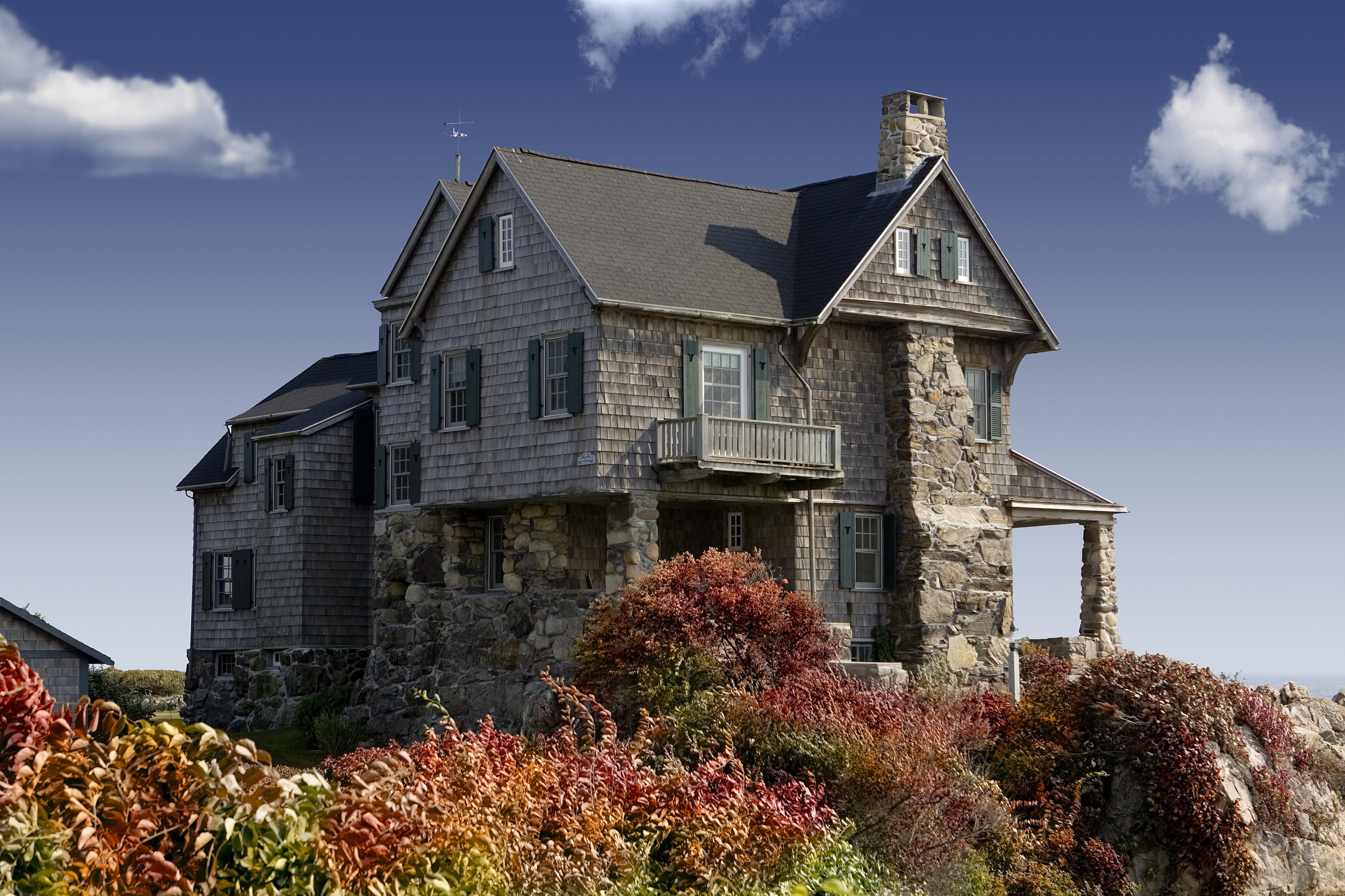 Traditional house entirely built from stone with timeless architectural design.