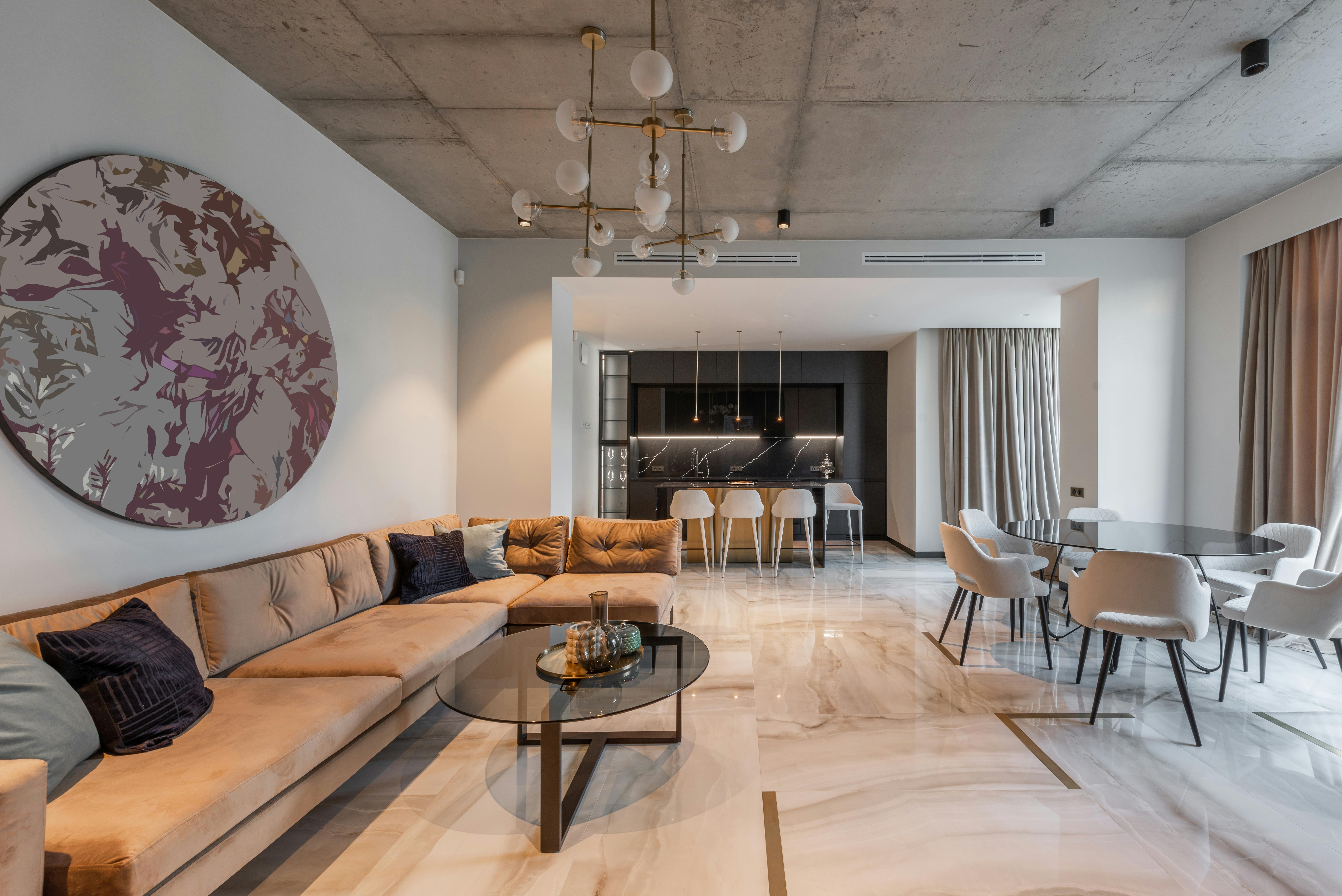 Contemporary open-plan interior with natural palette and well-placed functional zones.