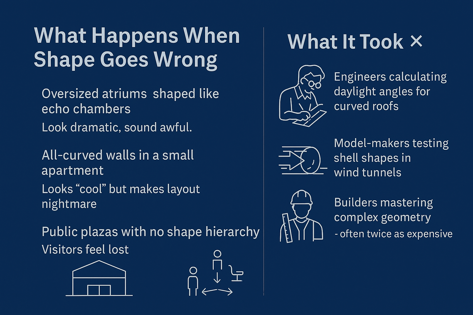 Examples of architectural forms that don’t work in practice.