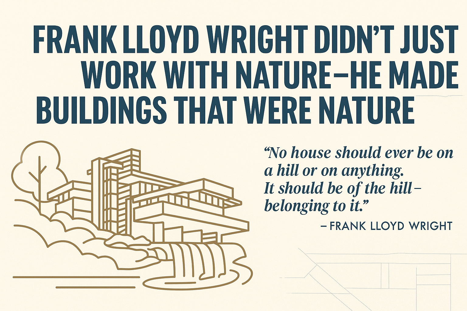 Fallingwater with quote on Frank Lloyd Wright’s organic architecture.