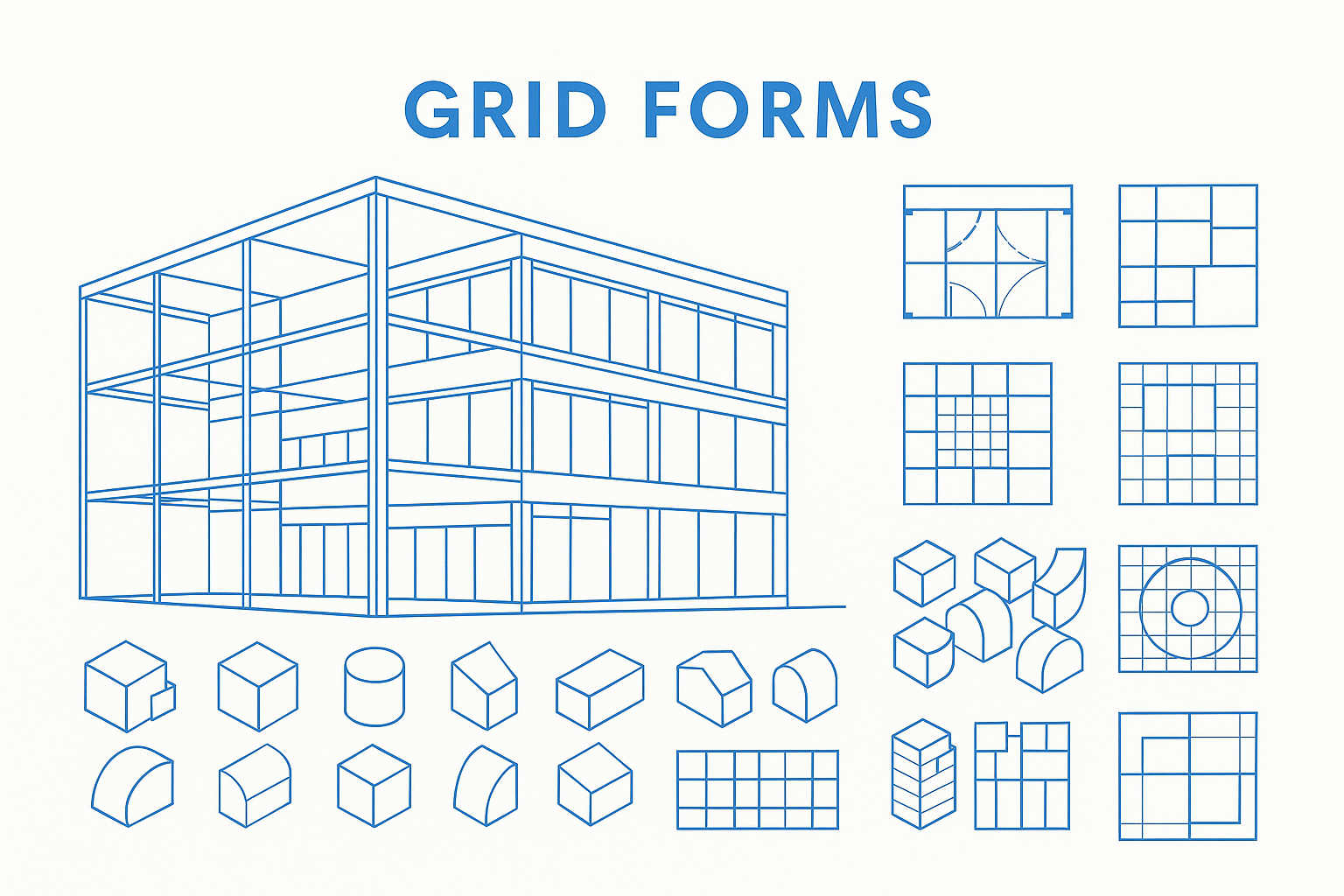  Grid-based architectural form variations.