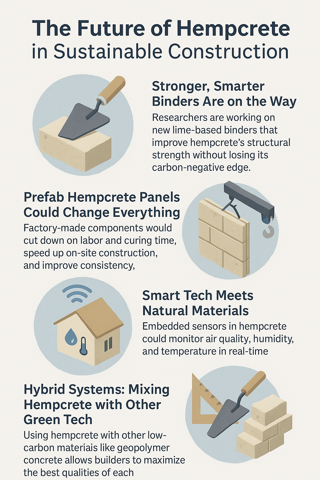 Hempcrete wall with embedded sensors and prefabricated panels.
