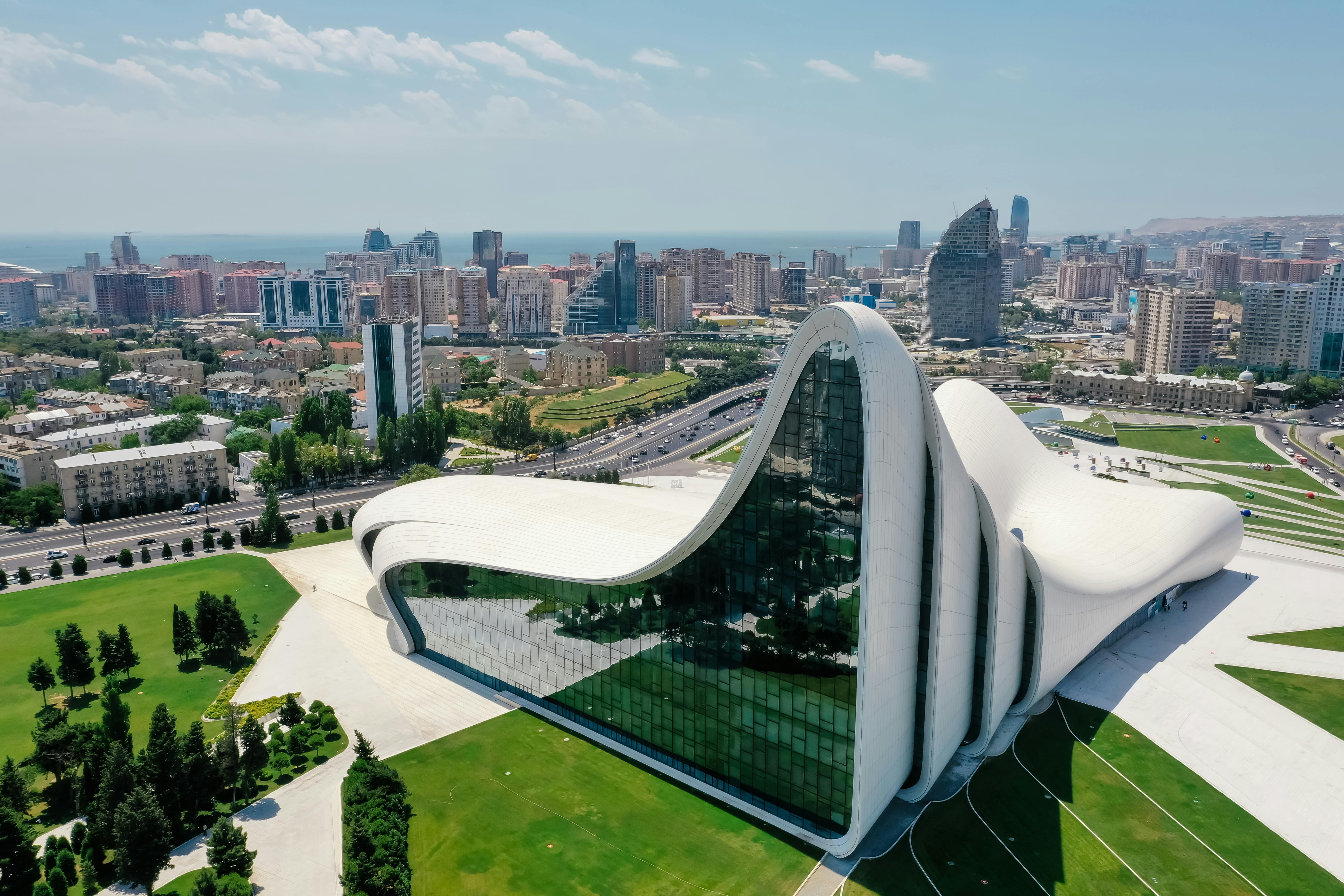 Heydar Aliyev Centre in Baku with parametric architectural design.