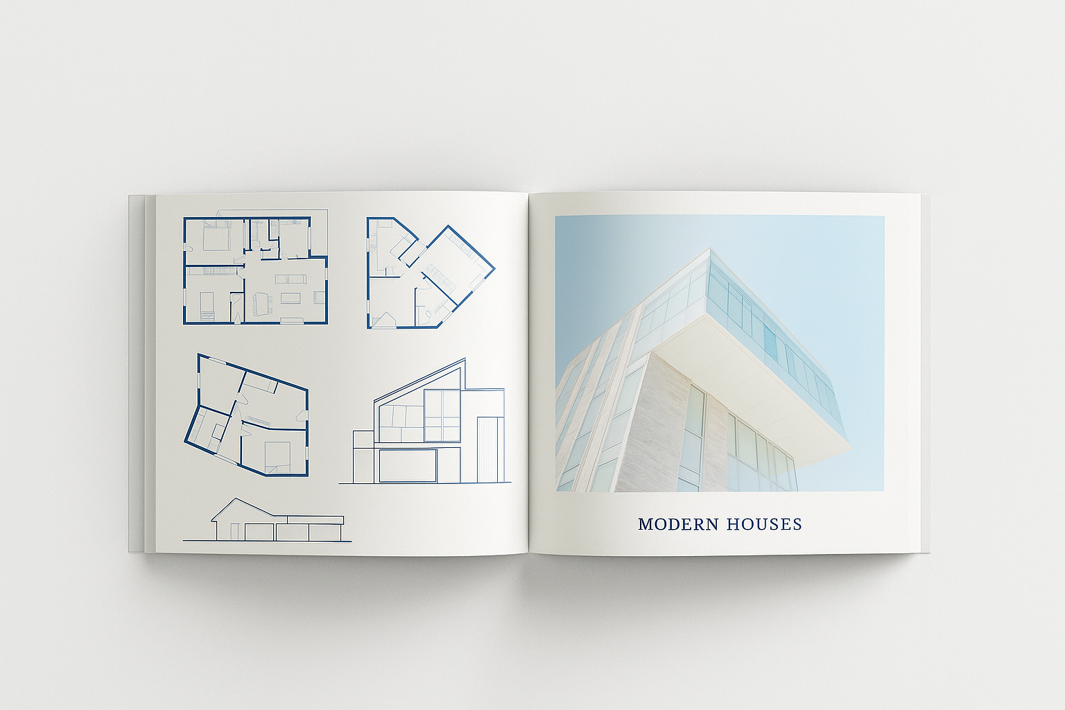 Open architecture portfolio displaying high-quality drawings and models.