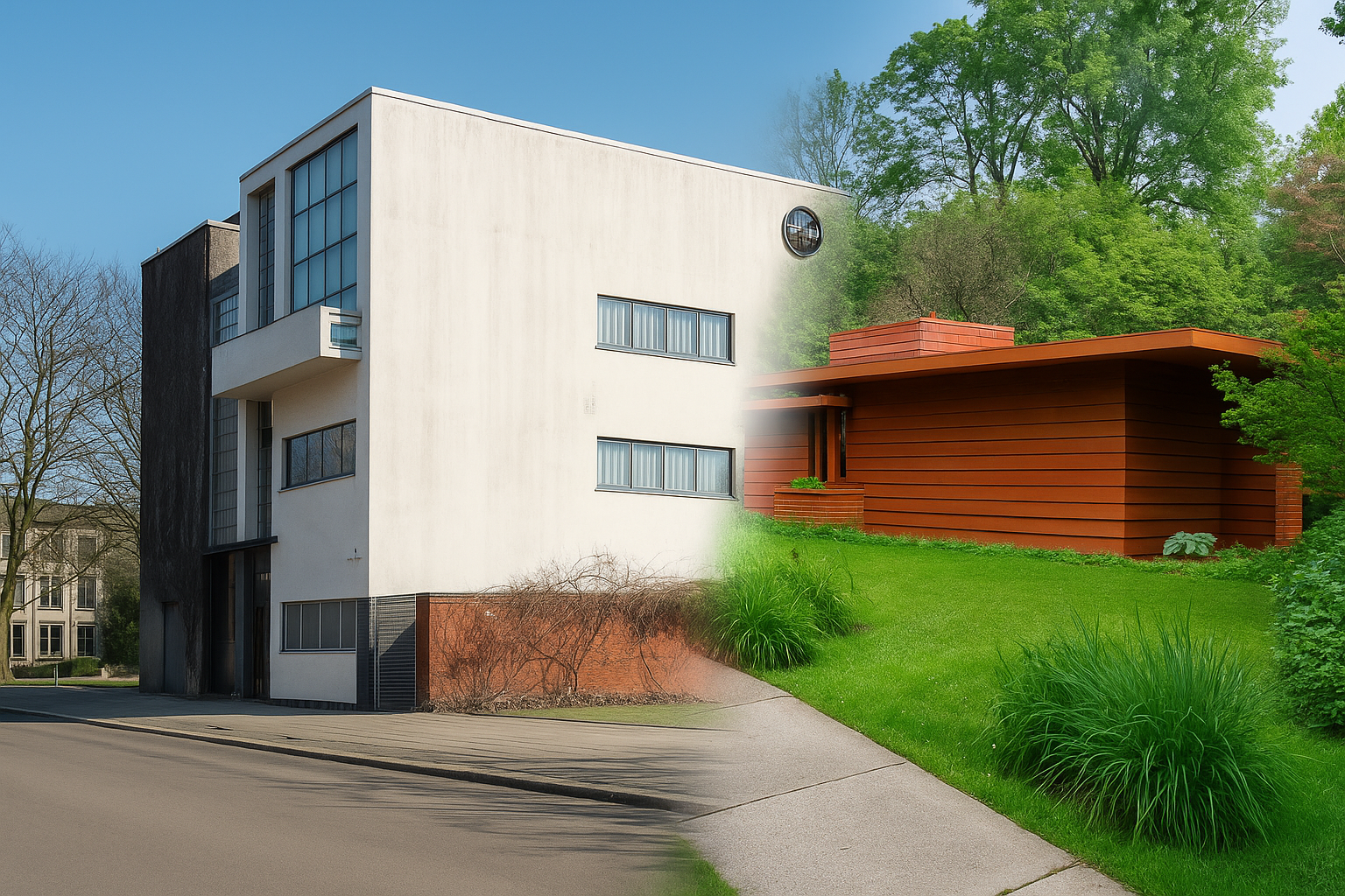 Jacobs House I and Maison Citrohan side-by-side showing contrasting affordable housing visions.