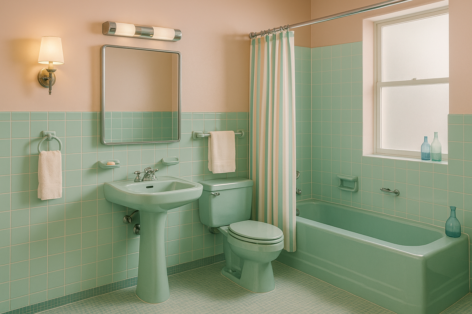 Classic midcentury bathroom with vintage fixtures and clean lines.