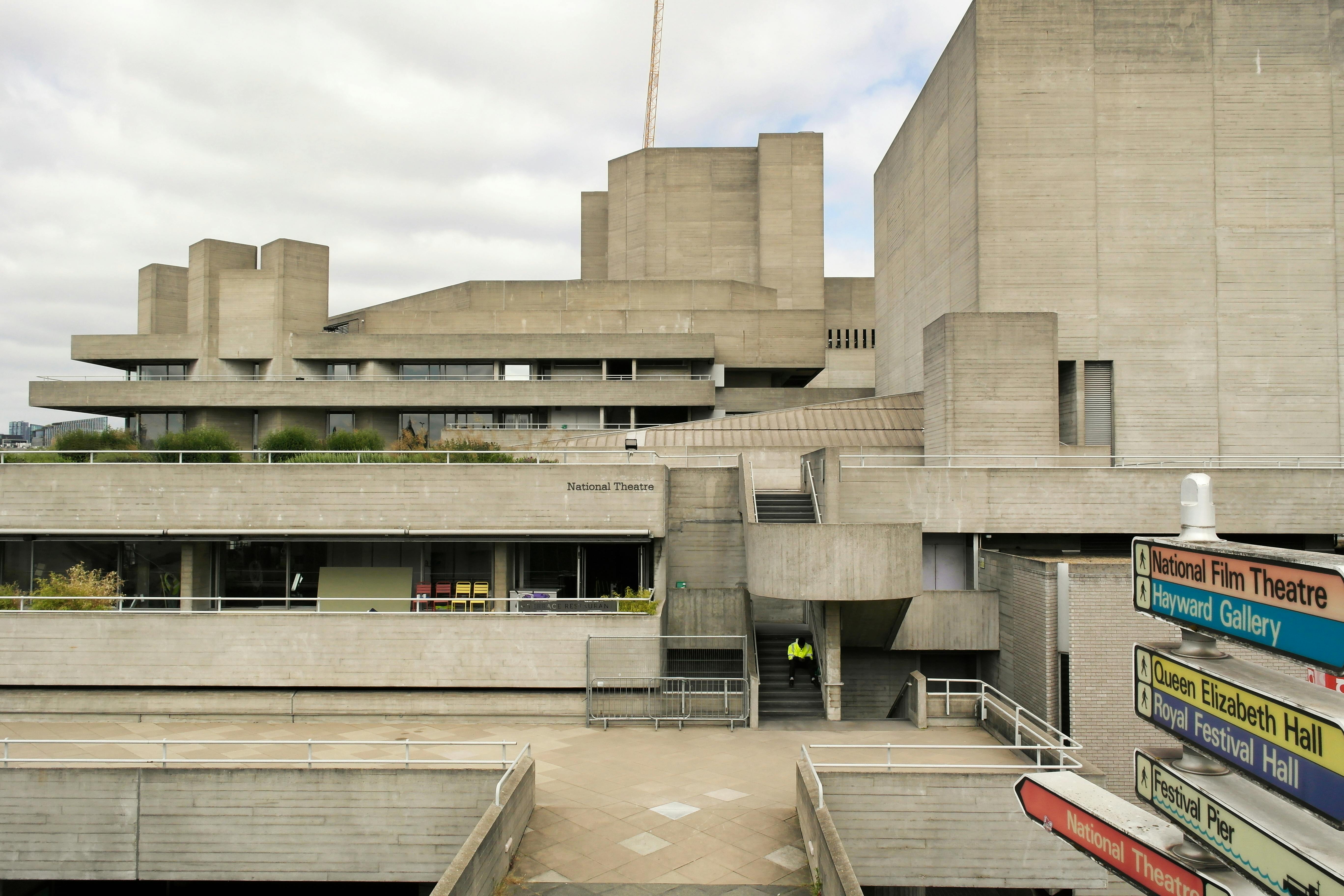 National Theatre in London featuring bold concrete terraces and geometric Brutalist design.