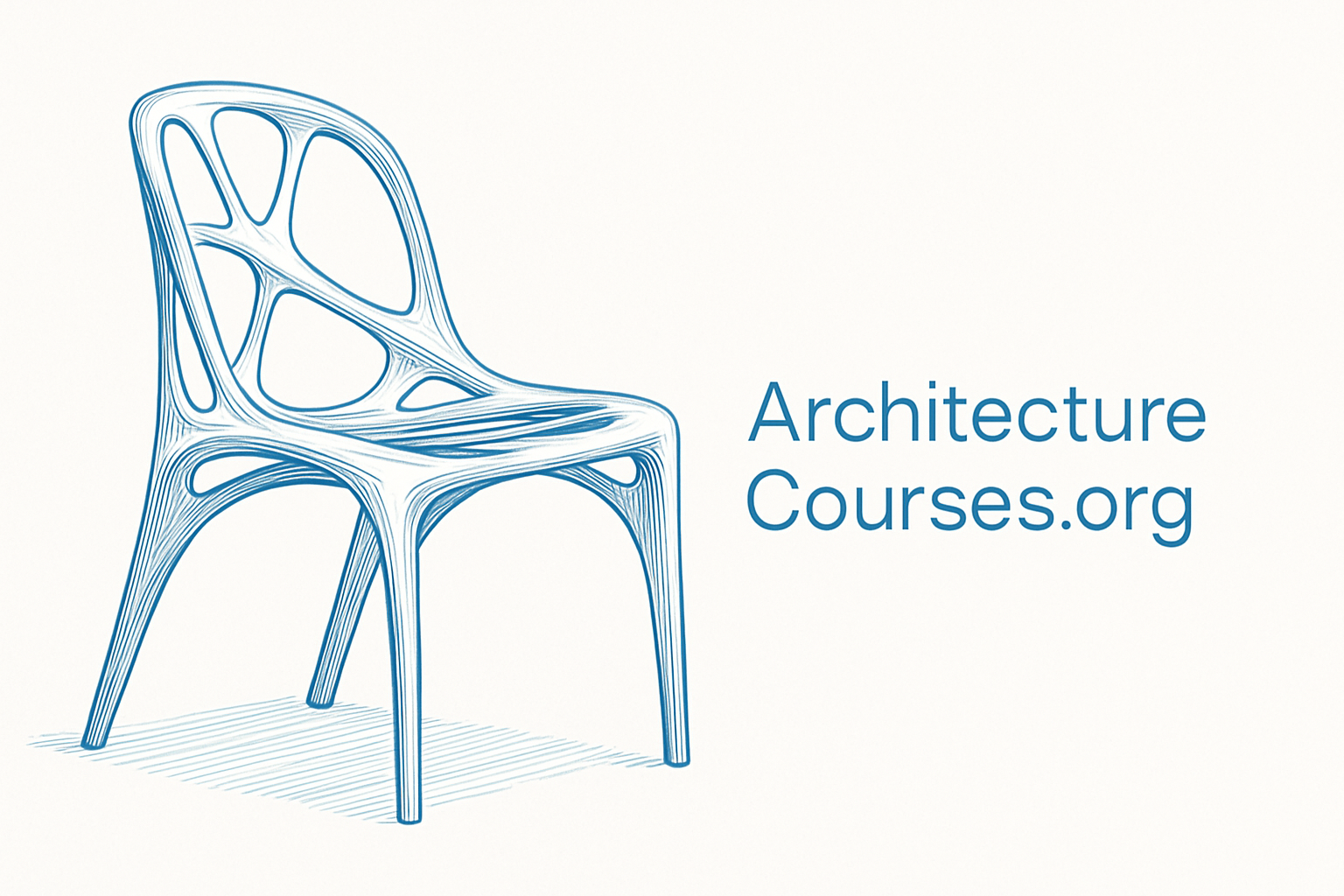 A parametric chair with flowing lines beside ArchitectureCourses.org text.