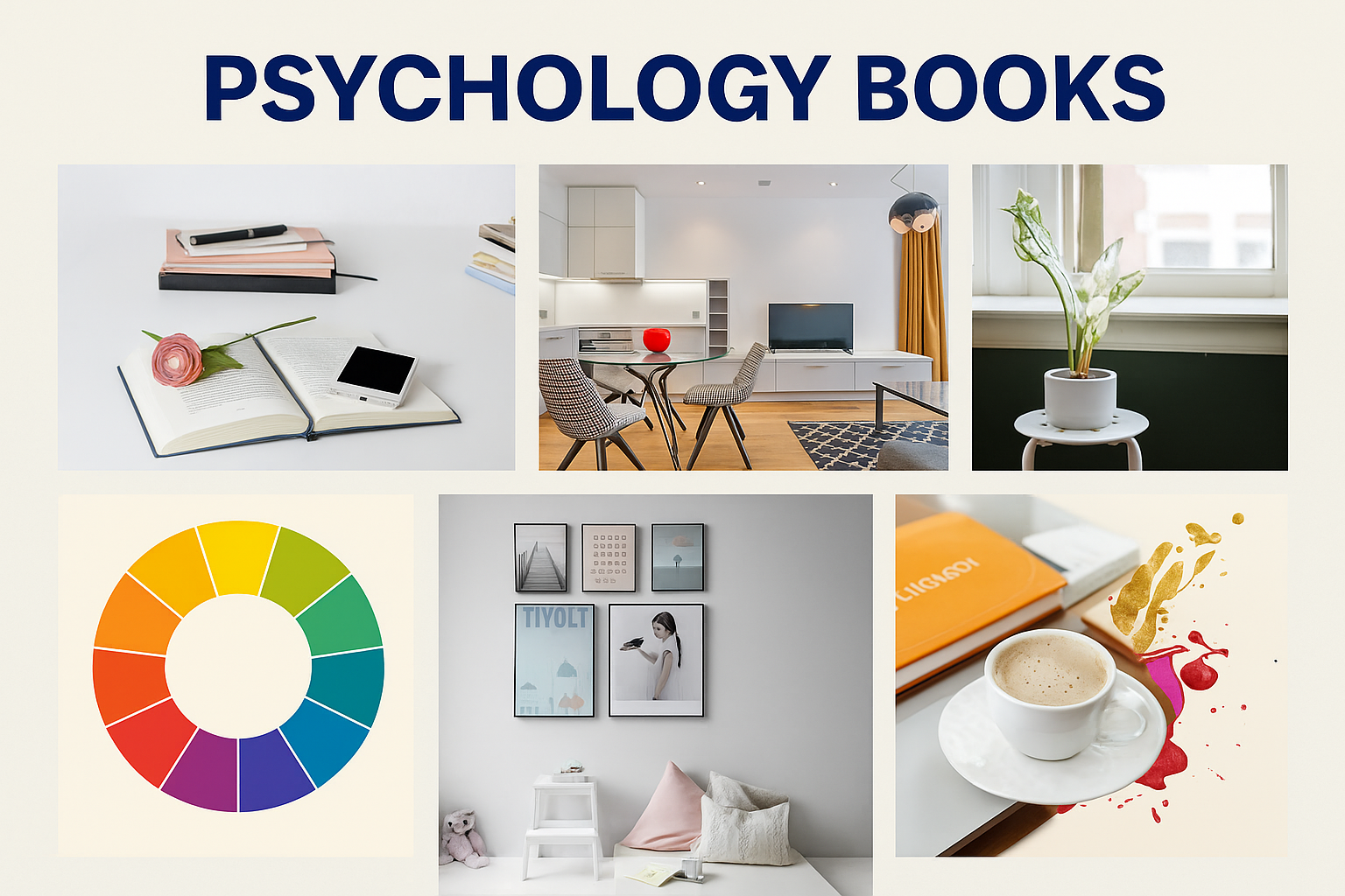 Collage of eight colorful images symbolizing psychology, thought, and creativity.