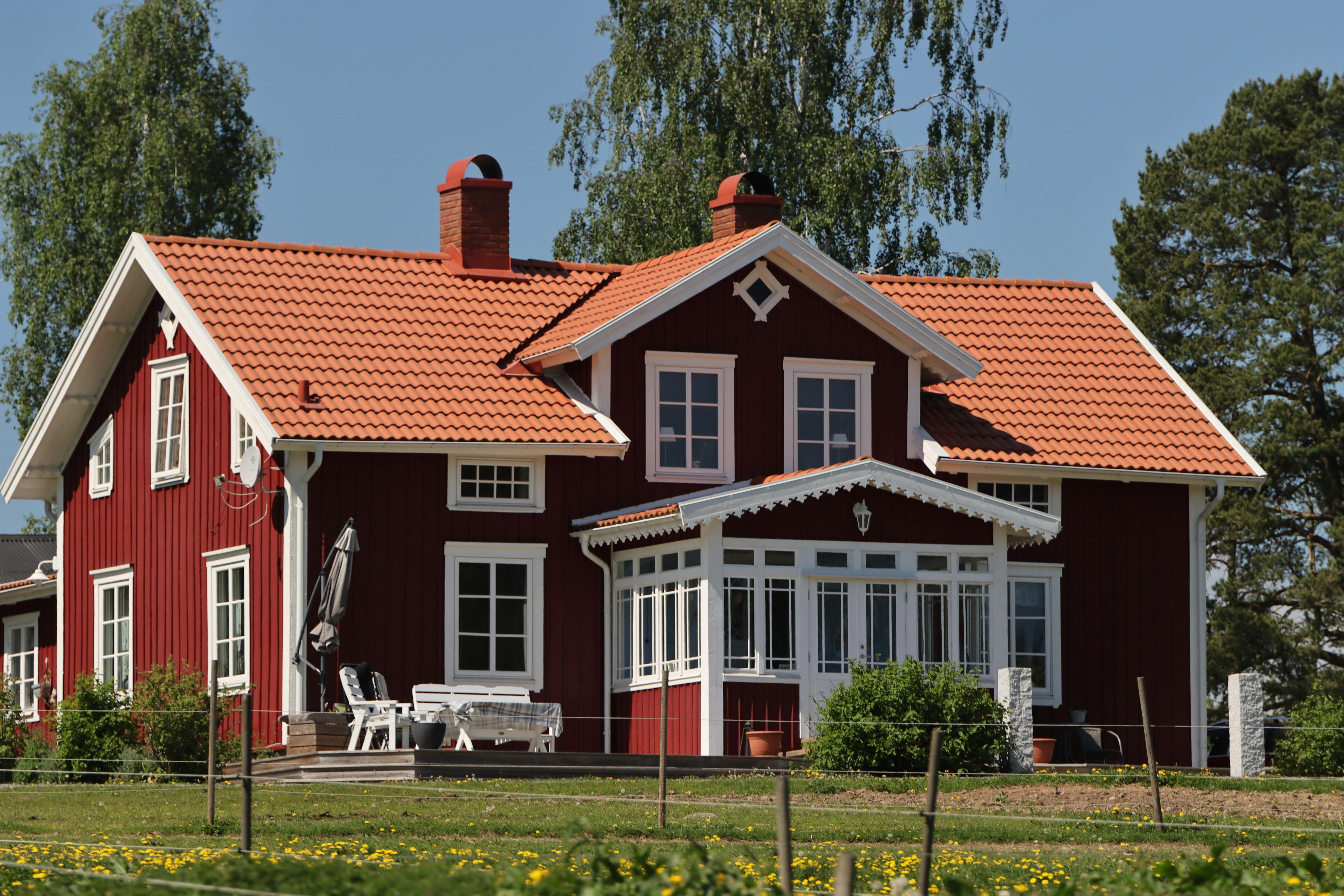 Scandinavian house exterior with simple design in Sweden.