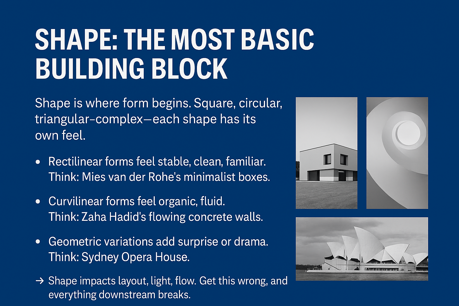 Comparison of rectilinear and curvilinear building shapes.