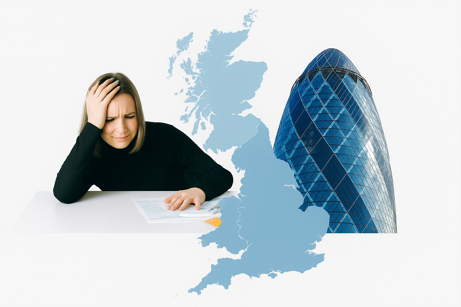 British architect with concerned expression about UK salary levels.
