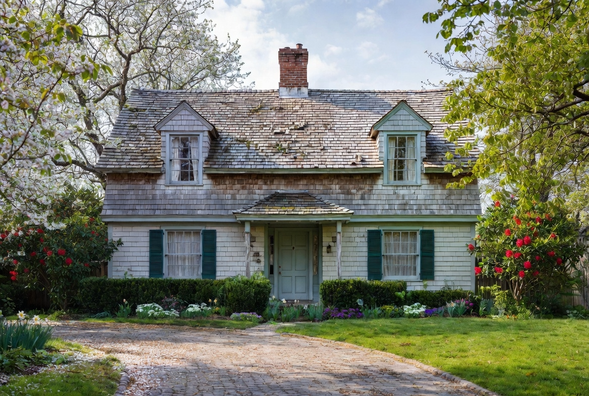 1920s Cape Cod Revival home with dormers, shutters, and clapboard siding.