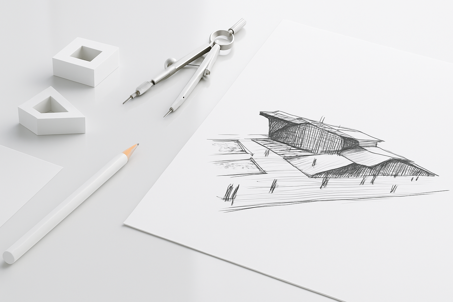 Architectural sketch showing design techniques and drawing methods.