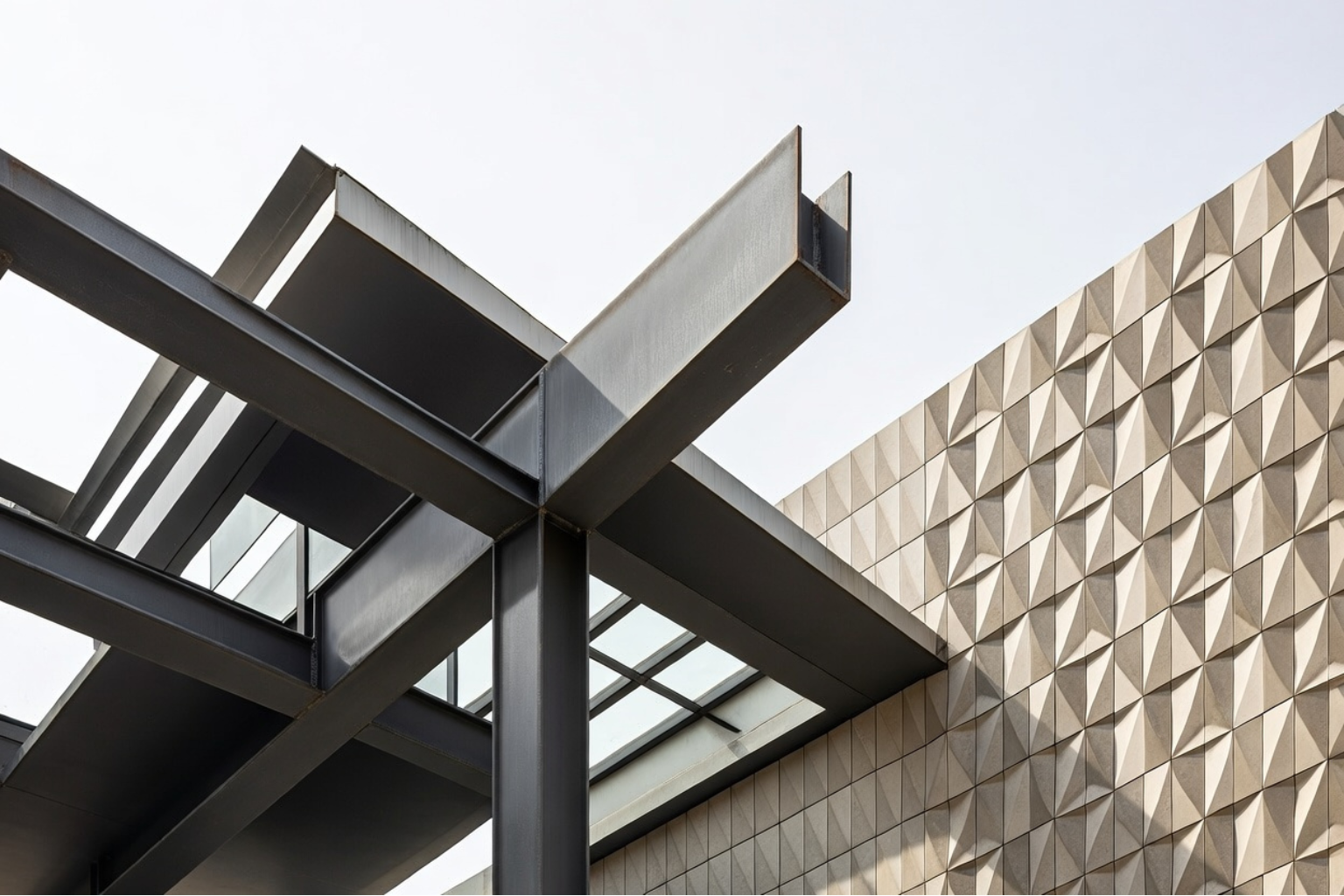 Modern architecture showing beams, load-bearing walls, and support structure.