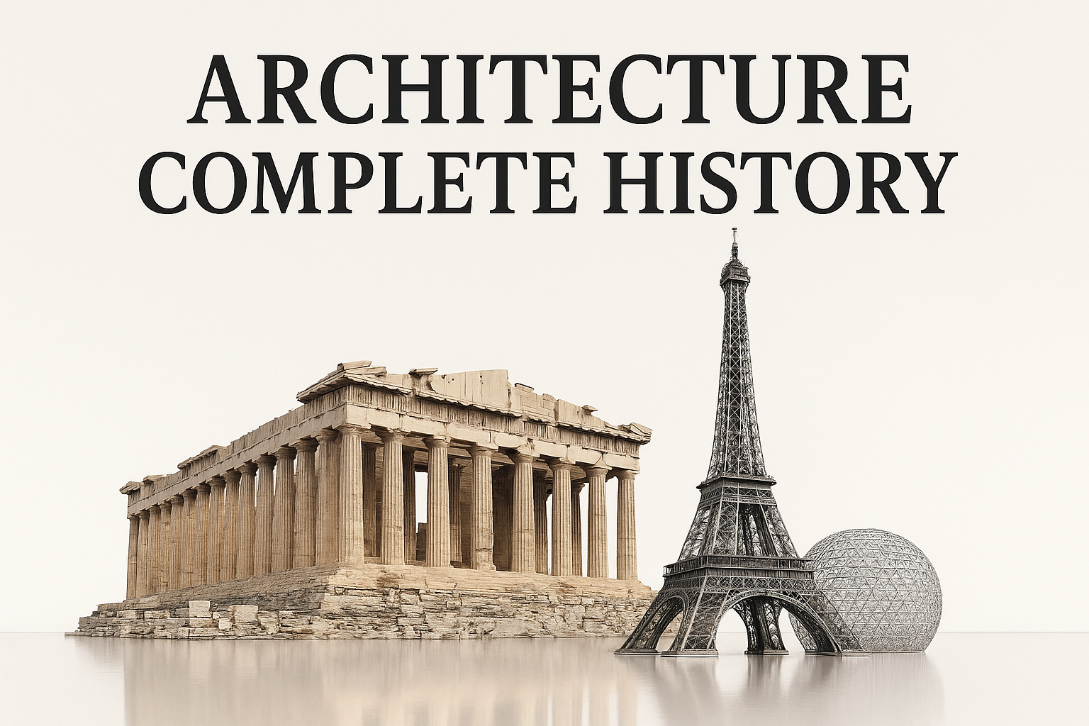 Showing Parthenon, Eiffel Tower, and geodesic dome.