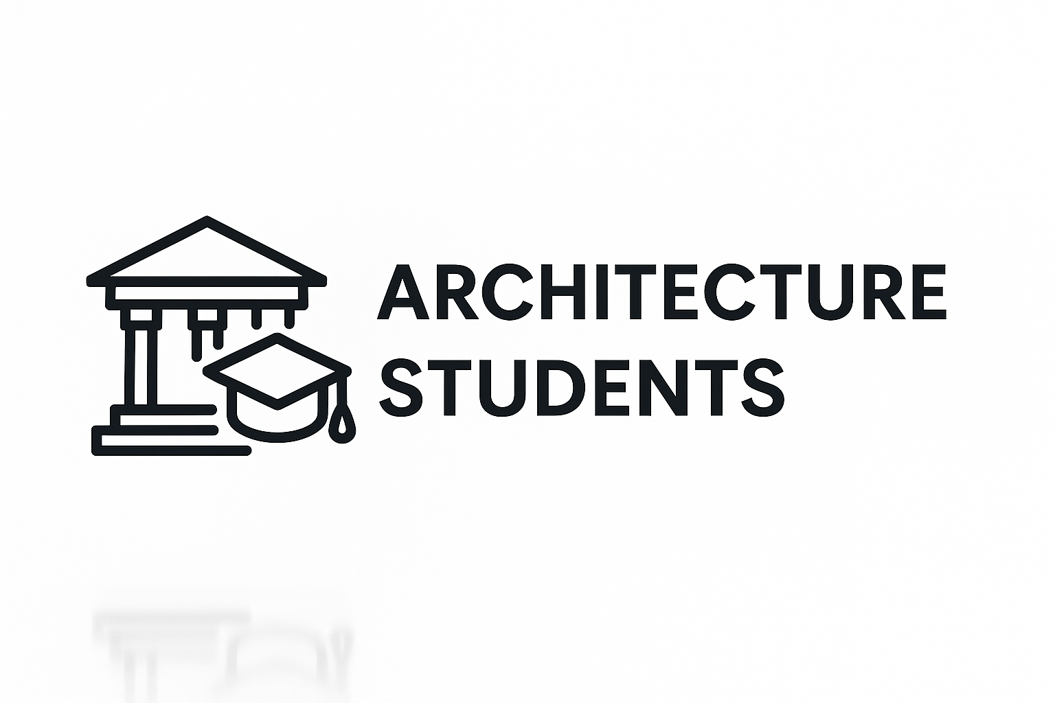 Line icon of classical building with graduation cap and Architecture Students text.