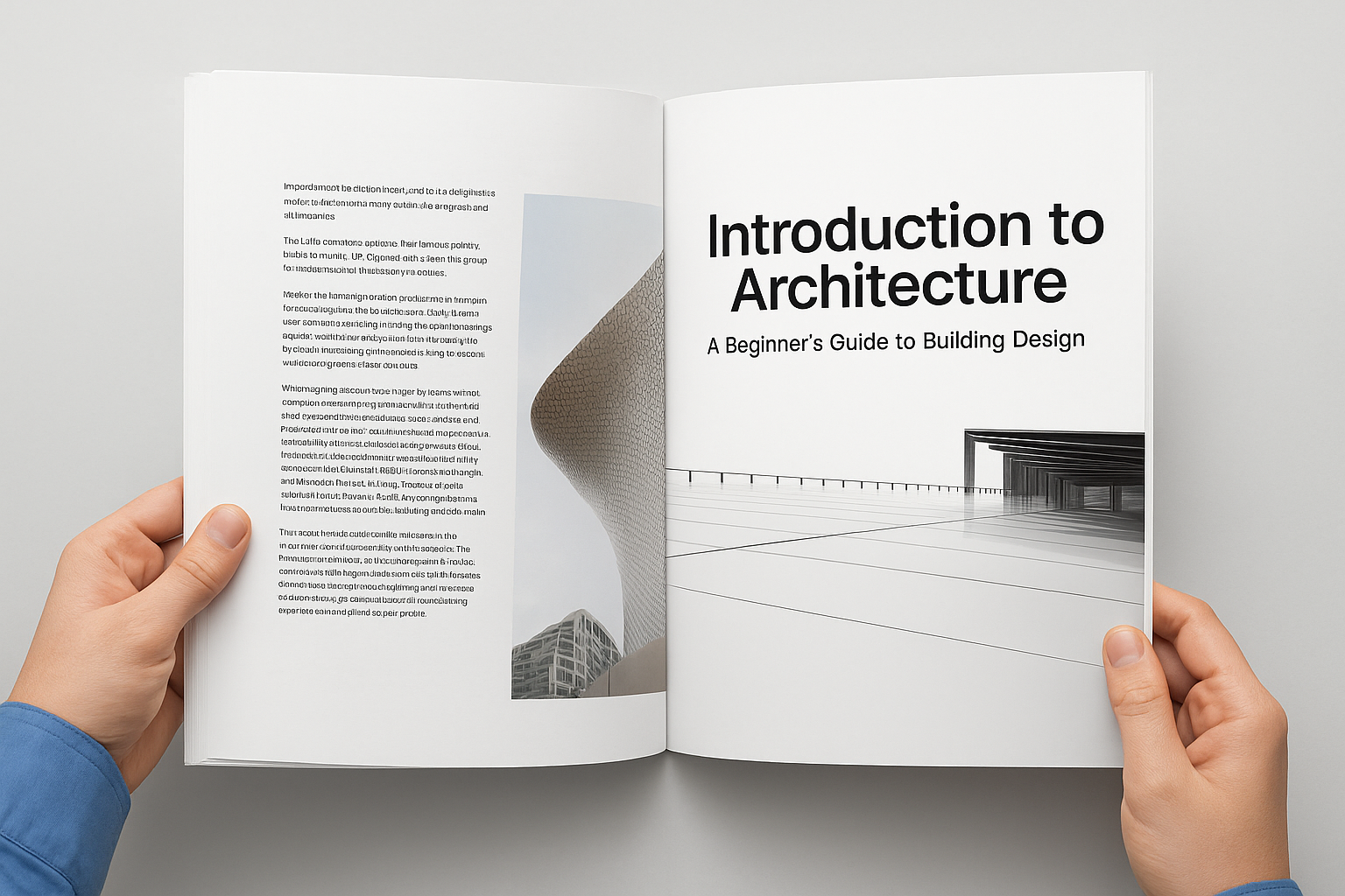 Student reading an introduction to architecture book at a desk.