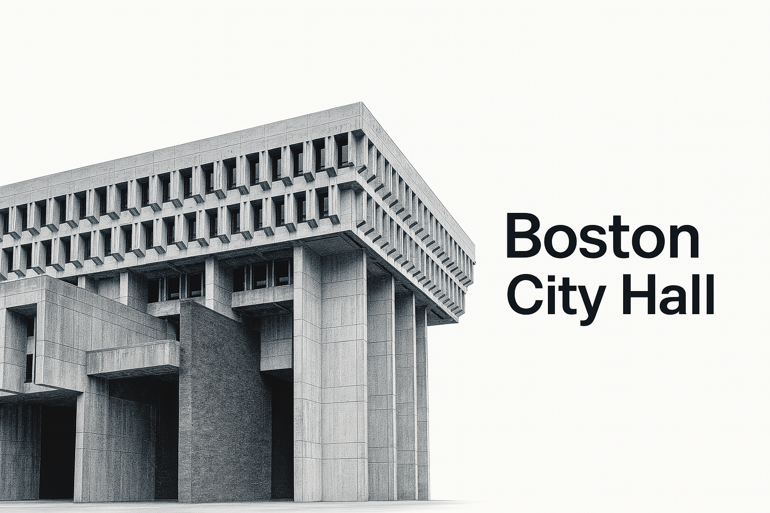 Brutalist architecture of Boston City Hall with bold concrete forms.