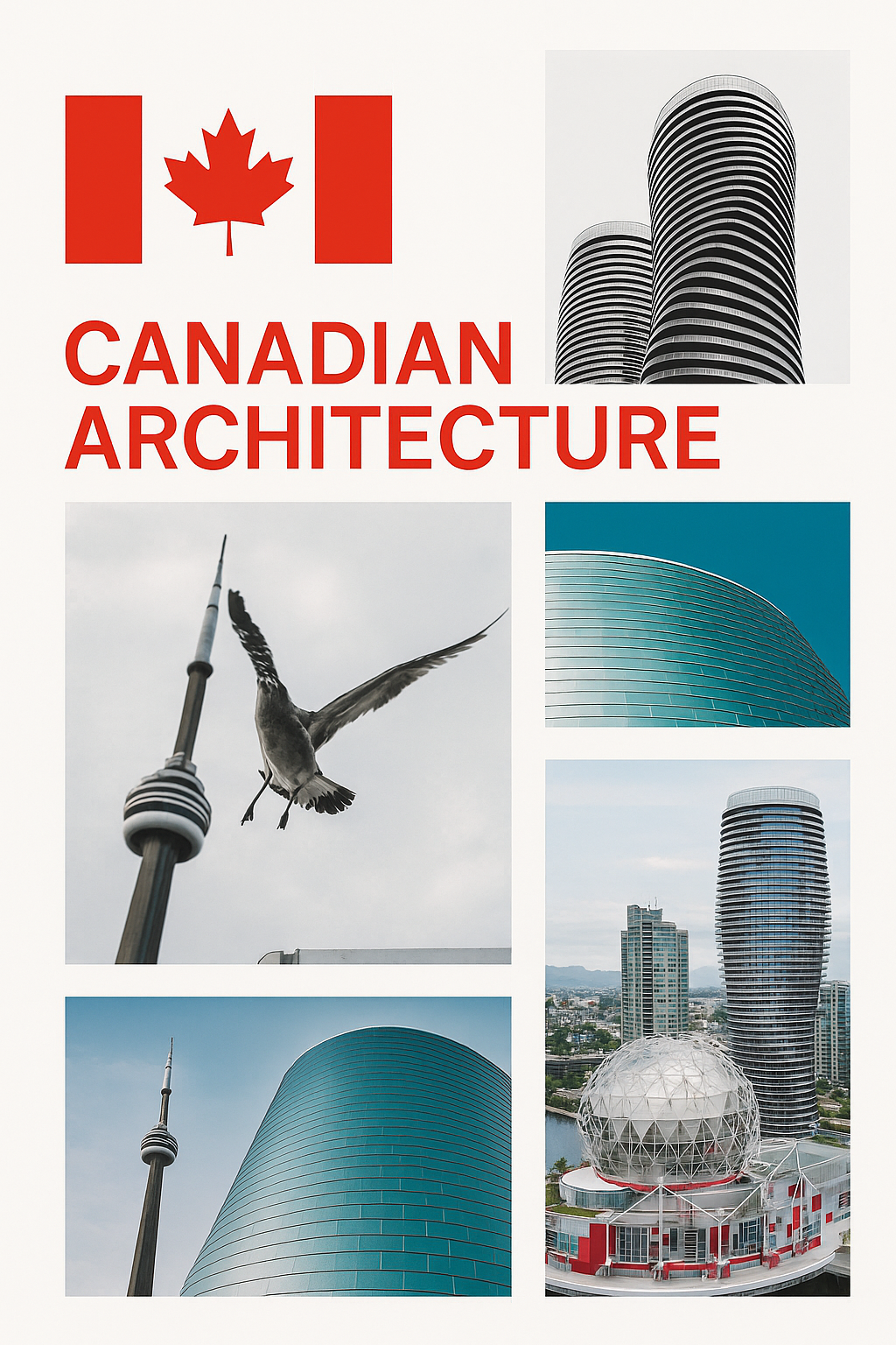 CN Tower, Science World dome, and Absolute World towers.