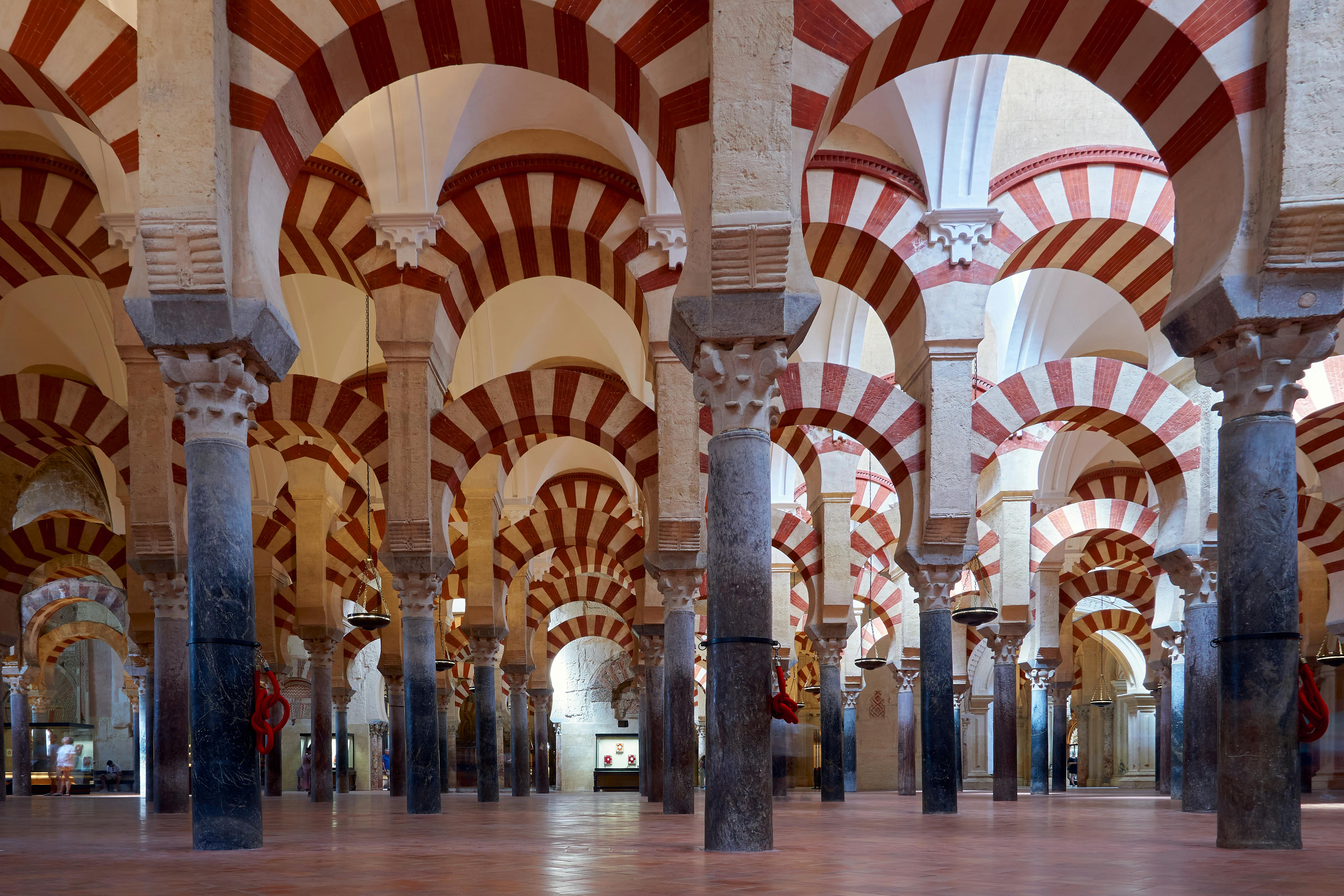 Horseshoe and striped arches inside the Mosque of Córdoba.