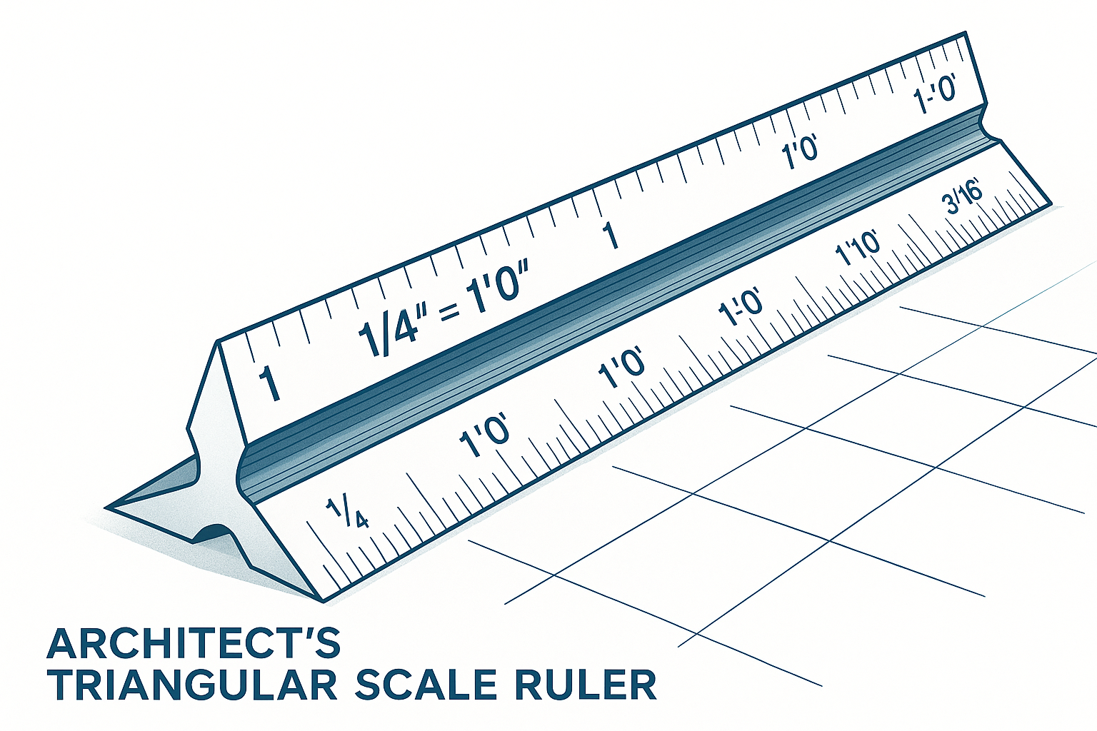 Architectural drafting triangle with clear edges and degree markings, ideal for drawing straight lines, 30°–60° angles, and clean construction details.